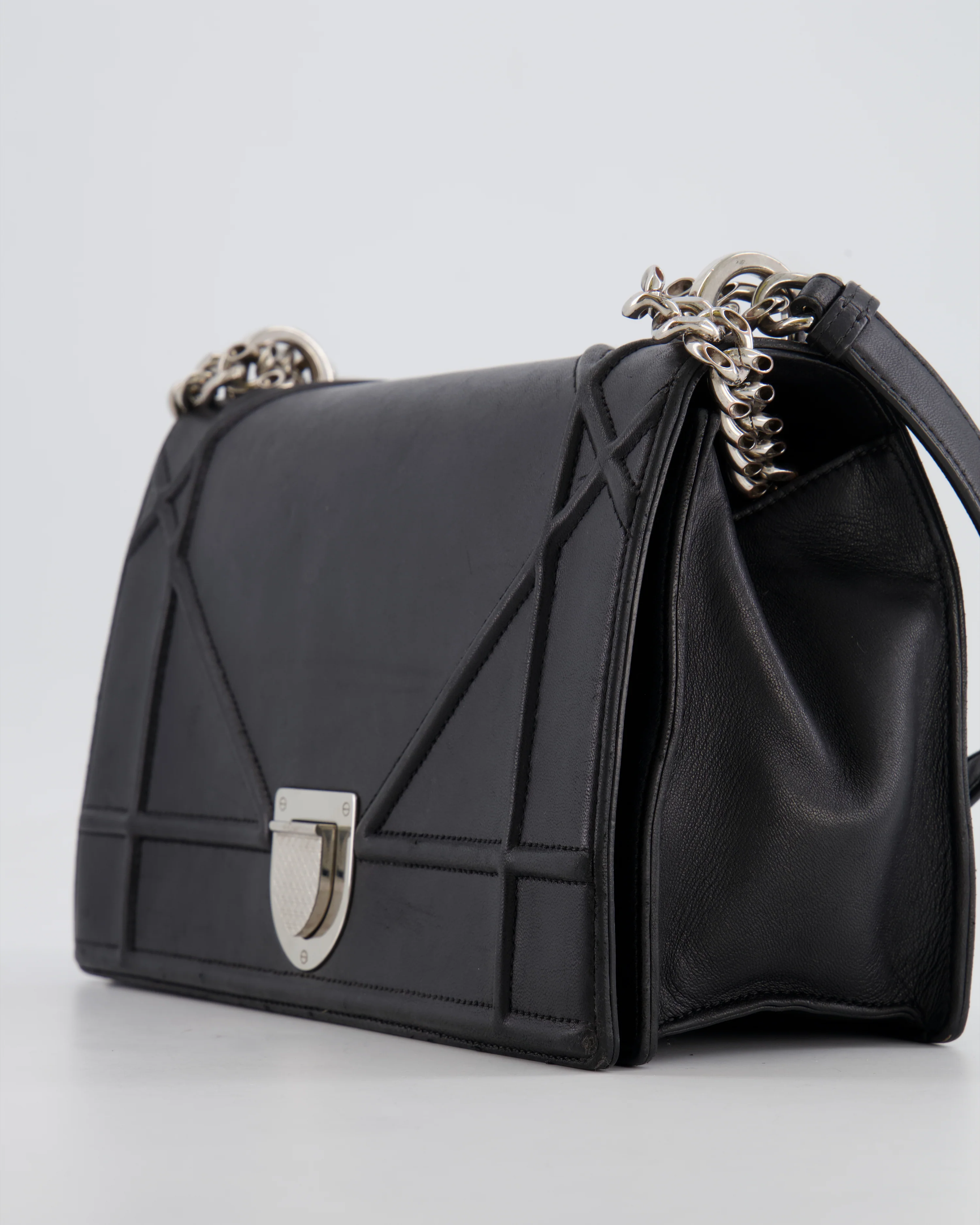 Christian Dior Black Leather Diorama Bag with Silver Hardware and Chain Strap Detail - Image 13