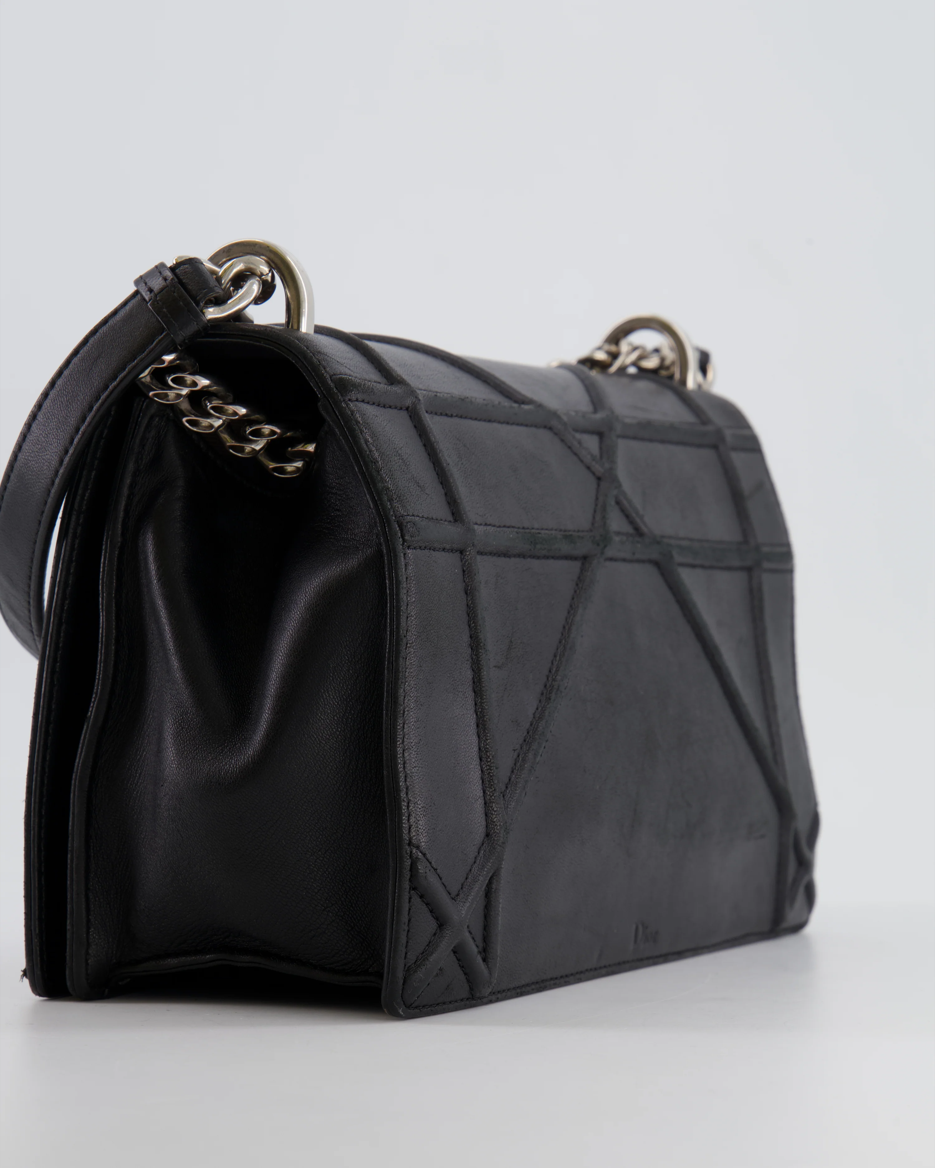 Christian Dior Black Leather Diorama Bag with Silver Hardware and Chain Strap Detail - Image 15