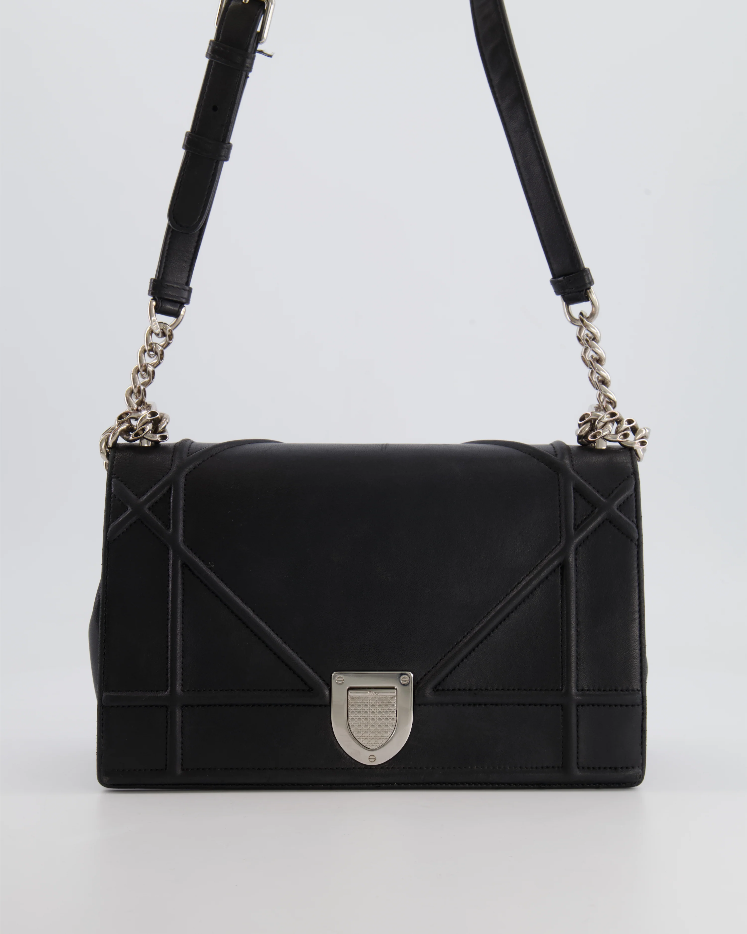 Christian Dior Black Leather Diorama Bag with Silver Hardware and Chain Strap Detail - Image 2