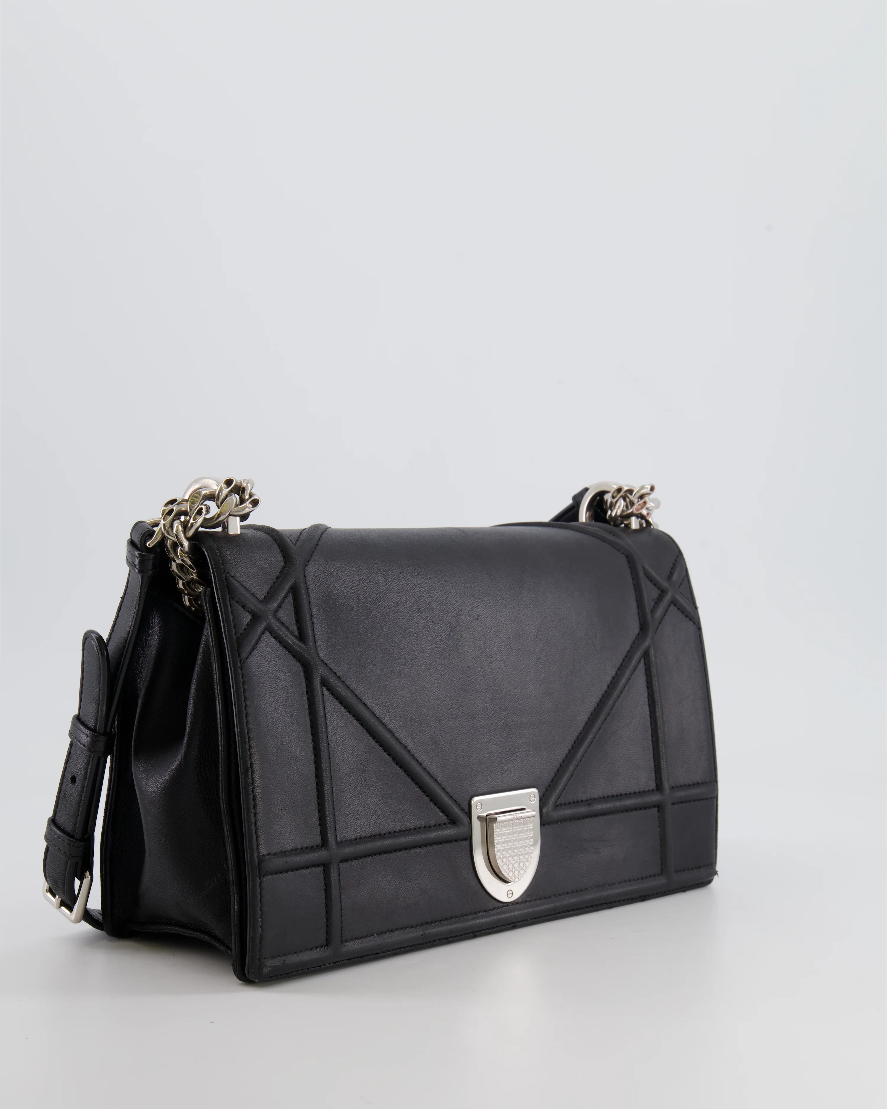 Christian Dior Black Leather Diorama Bag with Silver Hardware and Chain Strap Detail - Image 4