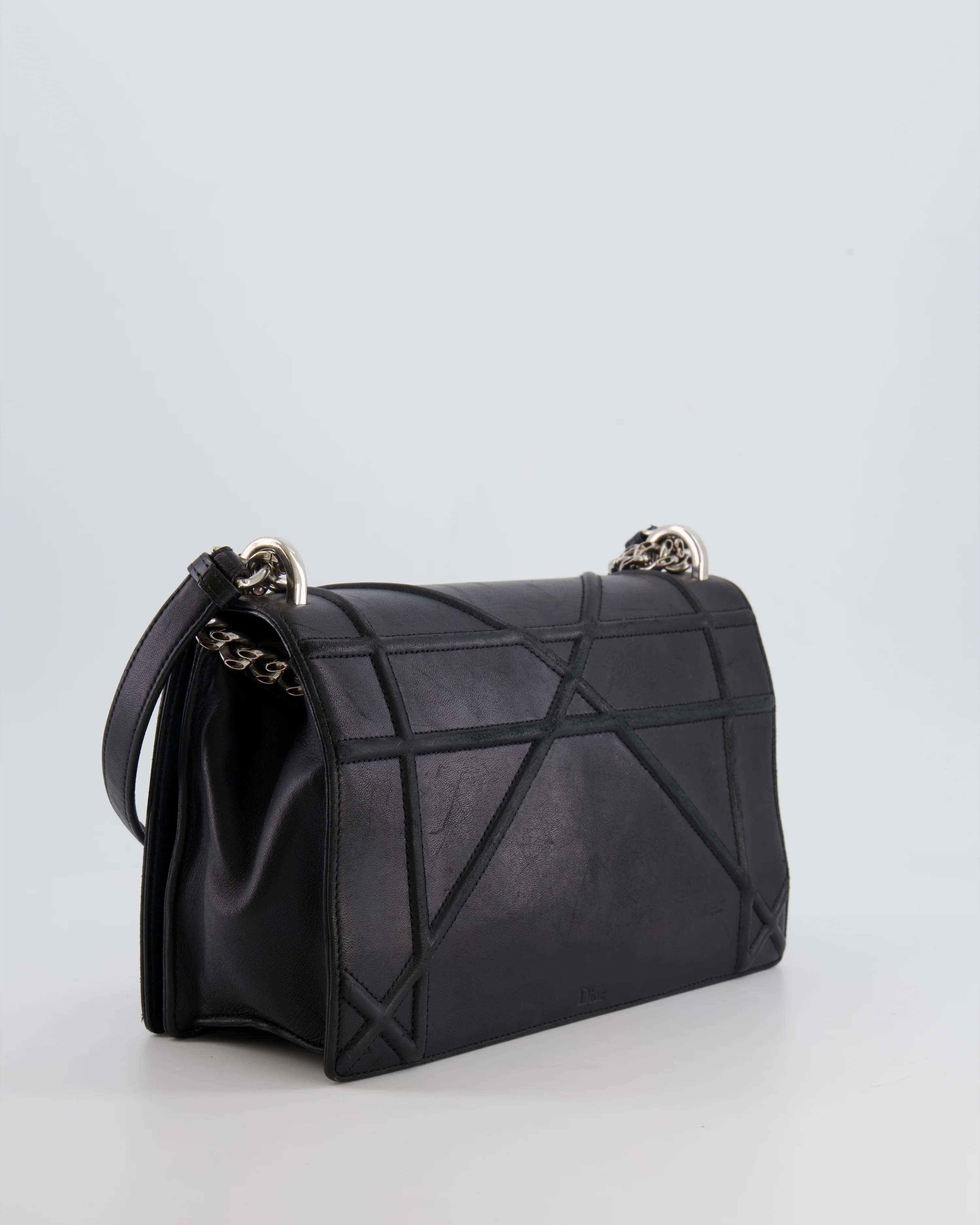 Christian Dior Black Leather Diorama Bag with Silver Hardware and Chain Strap Detail - Image 9