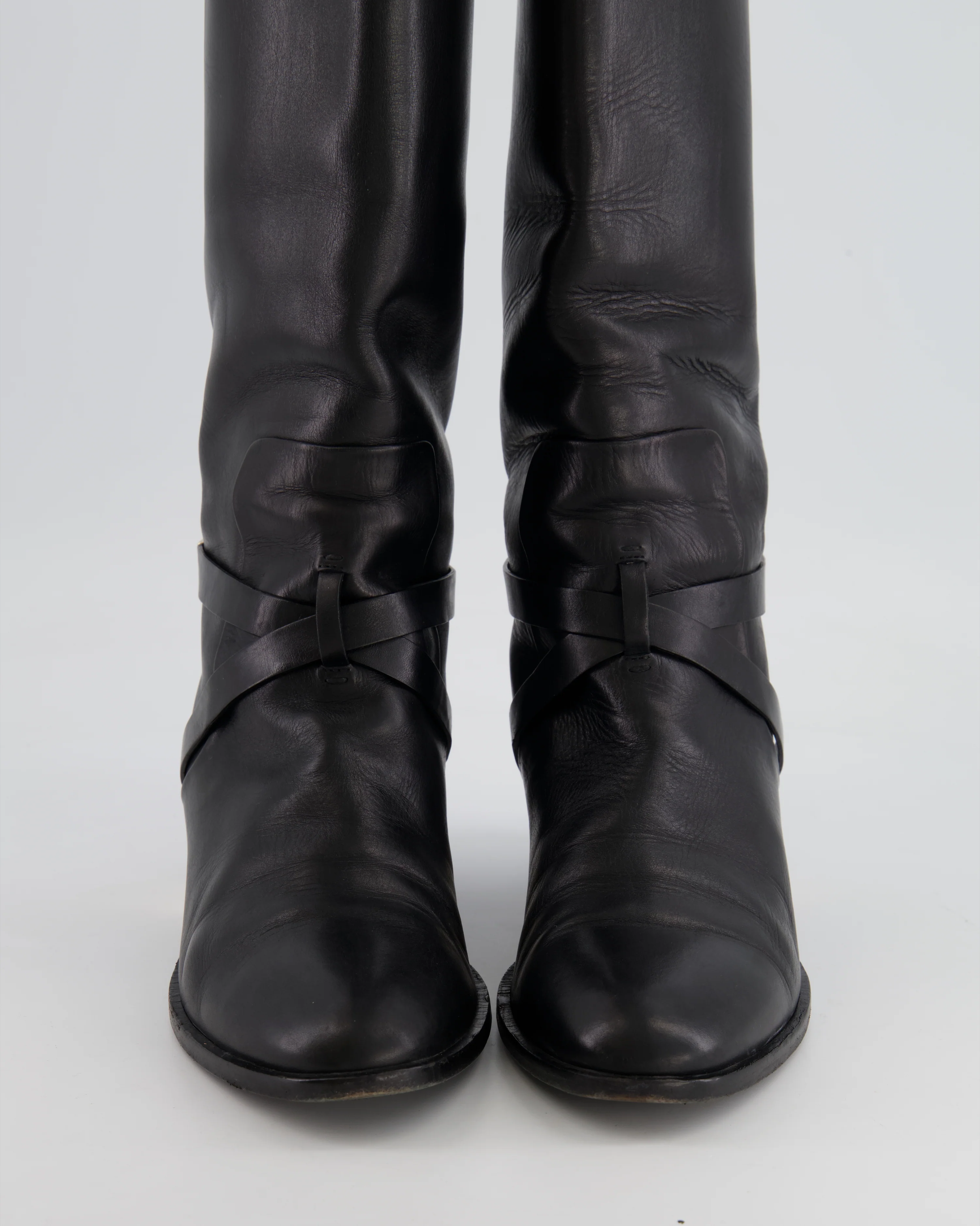 Christian Dior Black Leather Knee High Boots with Gold Logo Detail Size EU 37 - Image 5