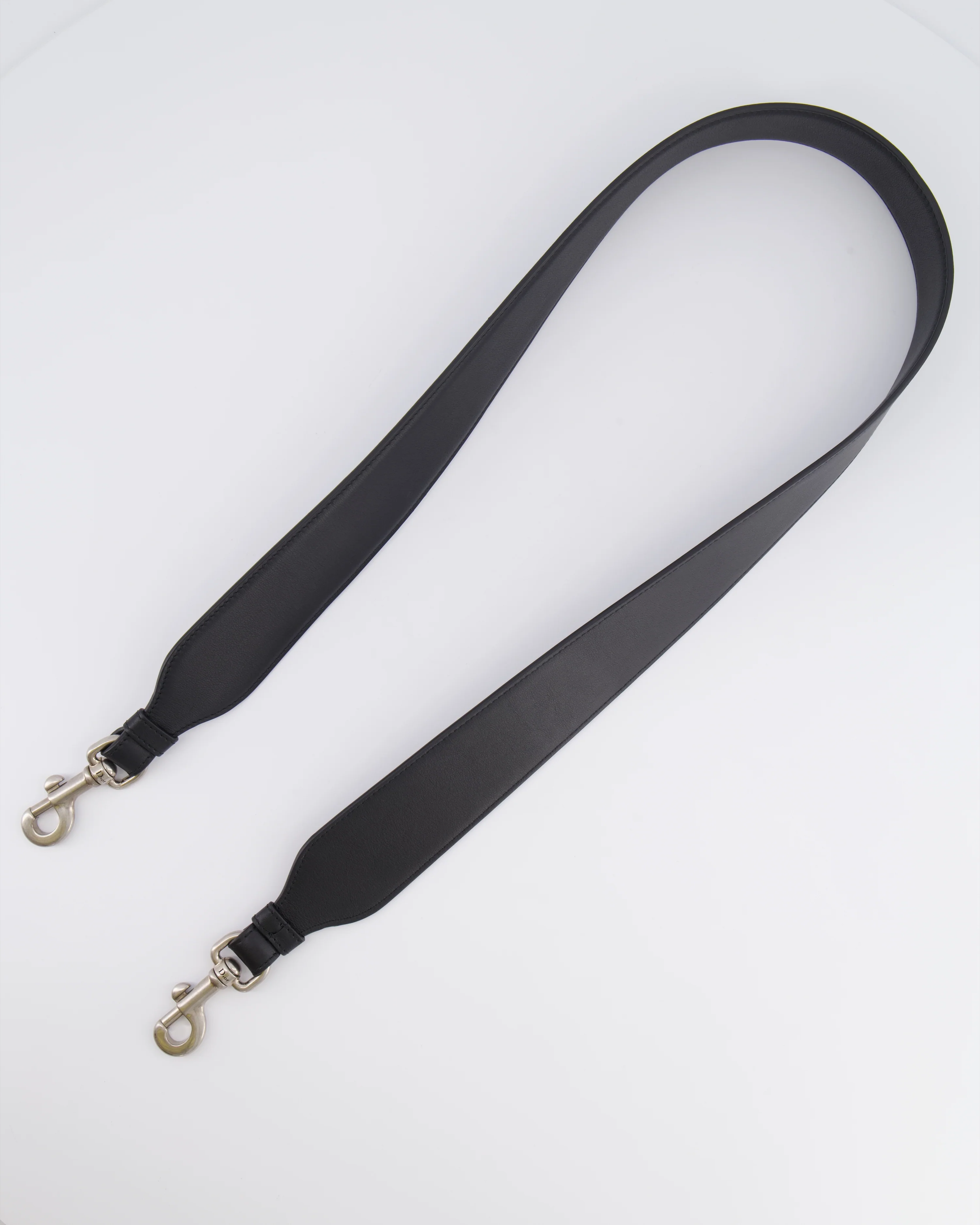 Christian Dior Black Leather Shoulder Bag Strap with Silver Hardware - Image 2