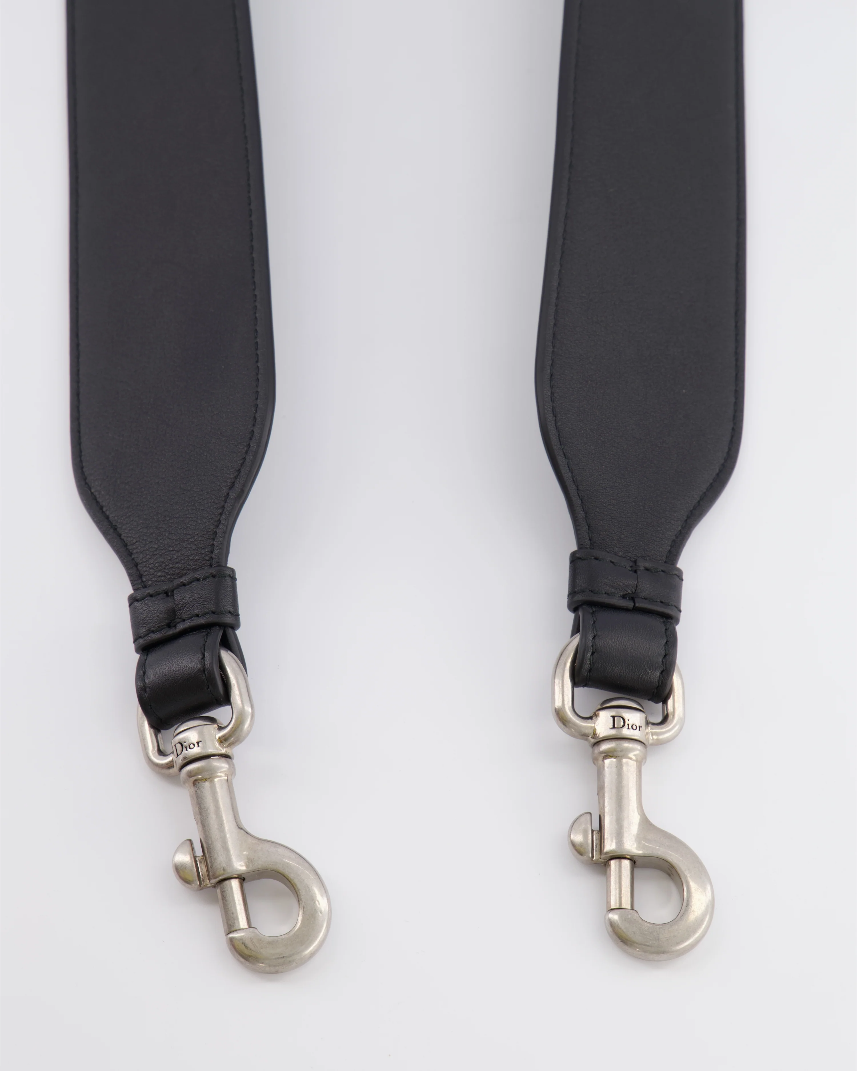 Christian Dior Black Leather Shoulder Bag Strap with Silver Hardware - Image 3