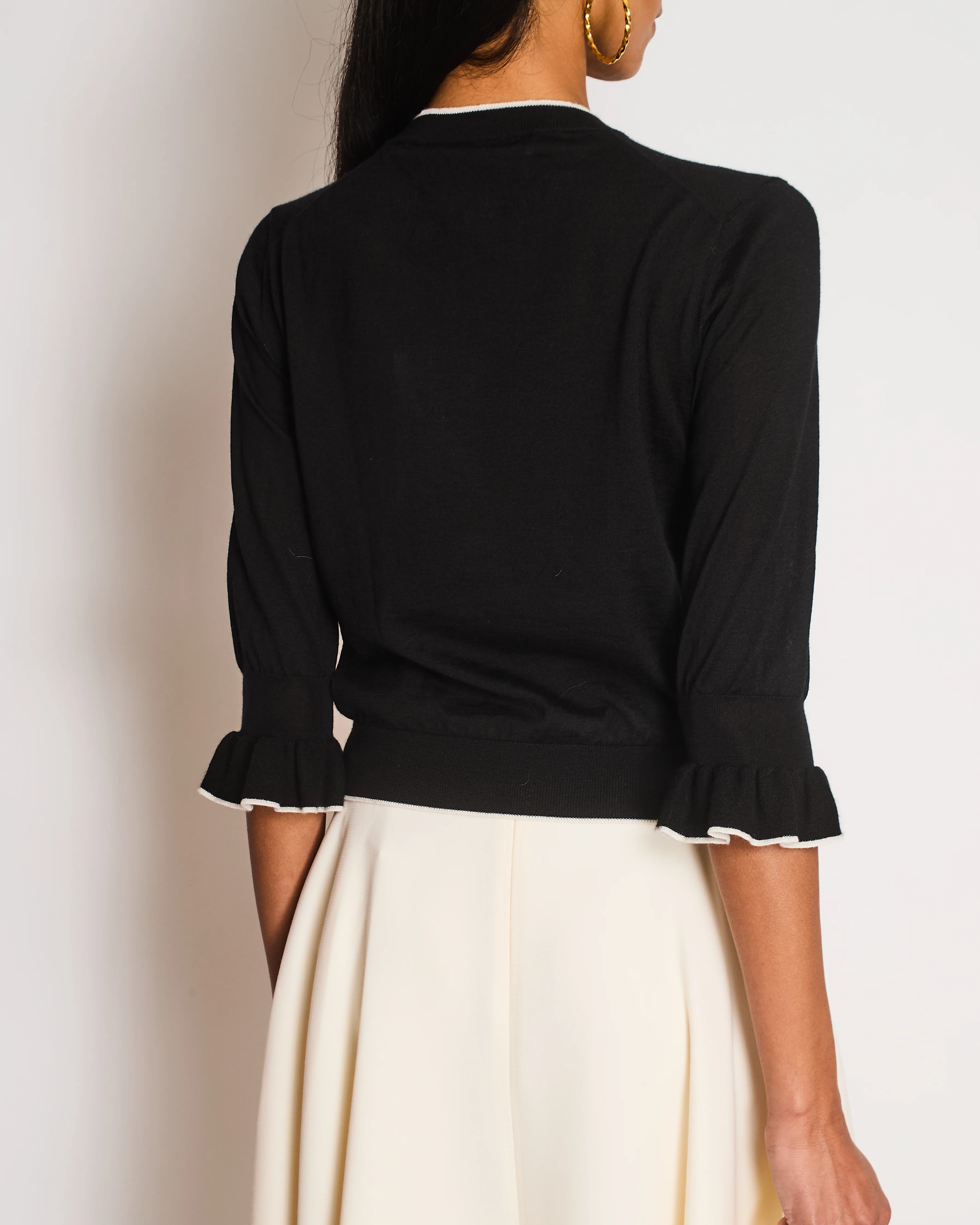 Christian Dior Black Long Sleeve Cashmere Jumper with White Piping Trim and Bee Logo Detail Size FR 38 (UK 10) - Image 3