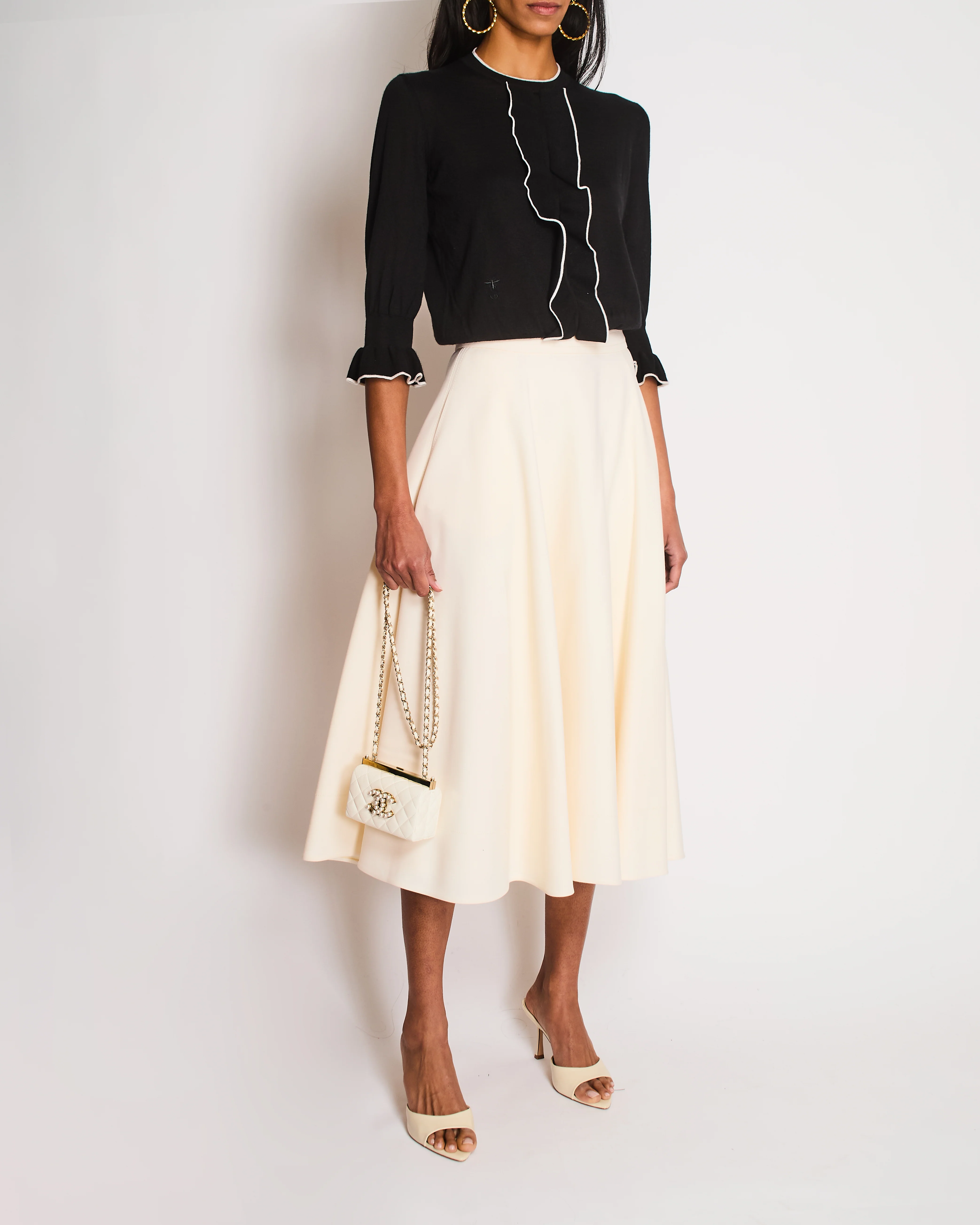 Christian Dior Black Long Sleeve Cashmere Jumper with White Piping Trim and Bee Logo Detail Size FR 38 (UK 10) - Image 5