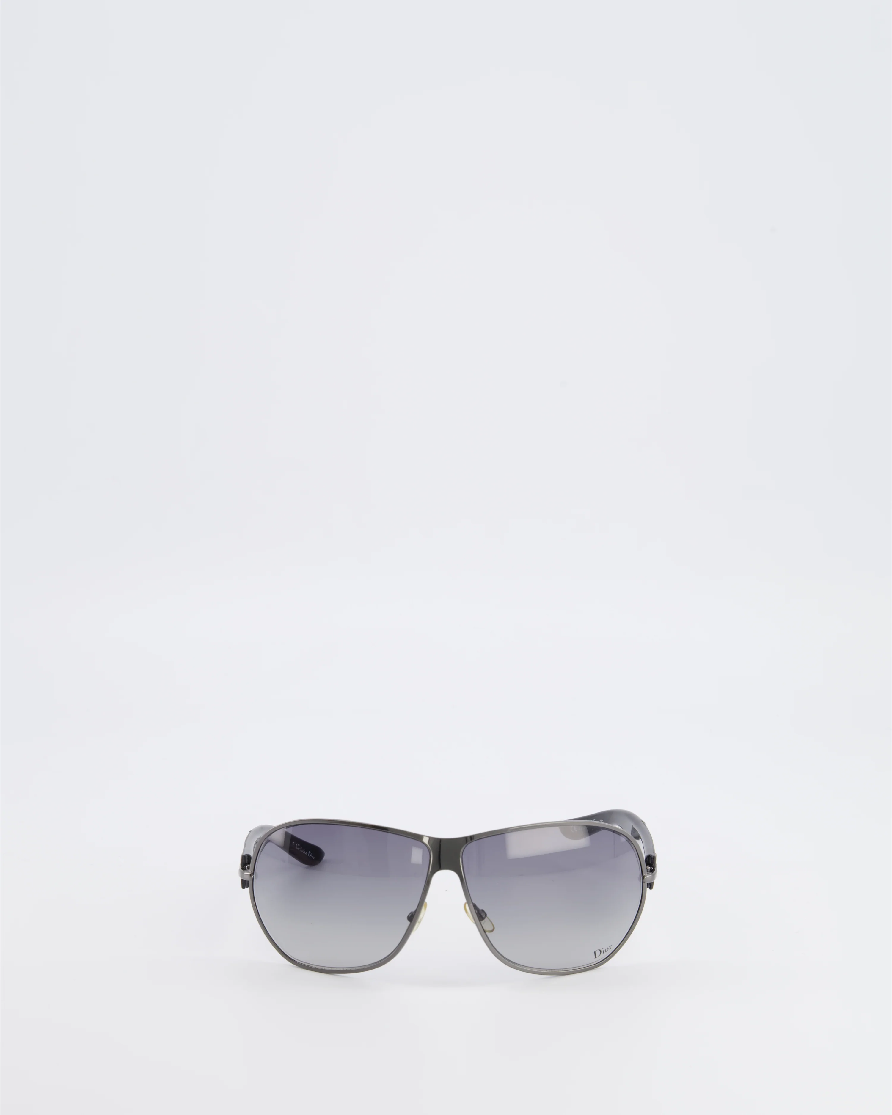 Christian Dior Black Sunglasses with Silver Frame and White Logo Detail - Image 2