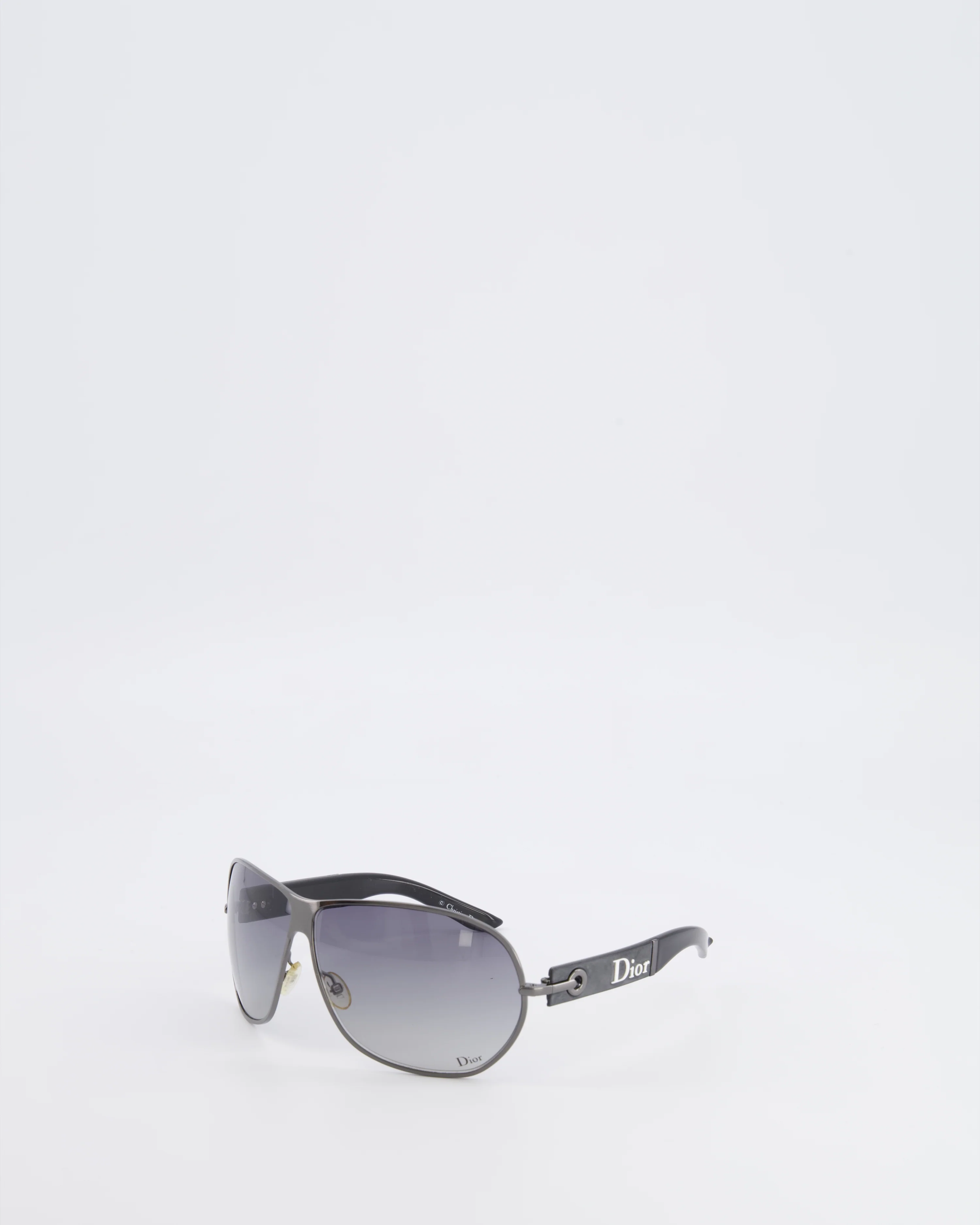 Christian Dior Black Sunglasses with Silver Frame and White Logo Detail - Image 3