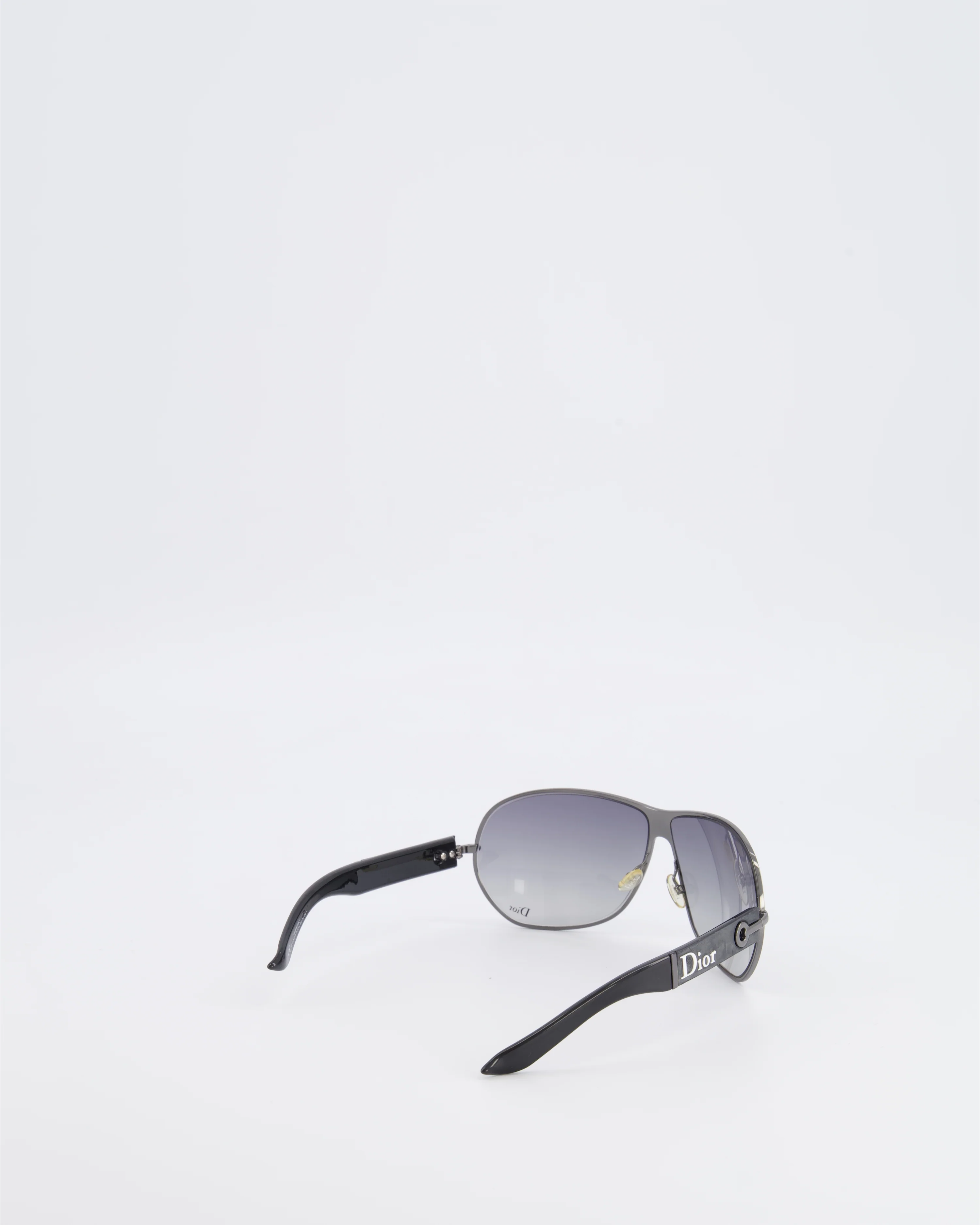 Christian Dior Black Sunglasses with Silver Frame and White Logo Detail - Image 4