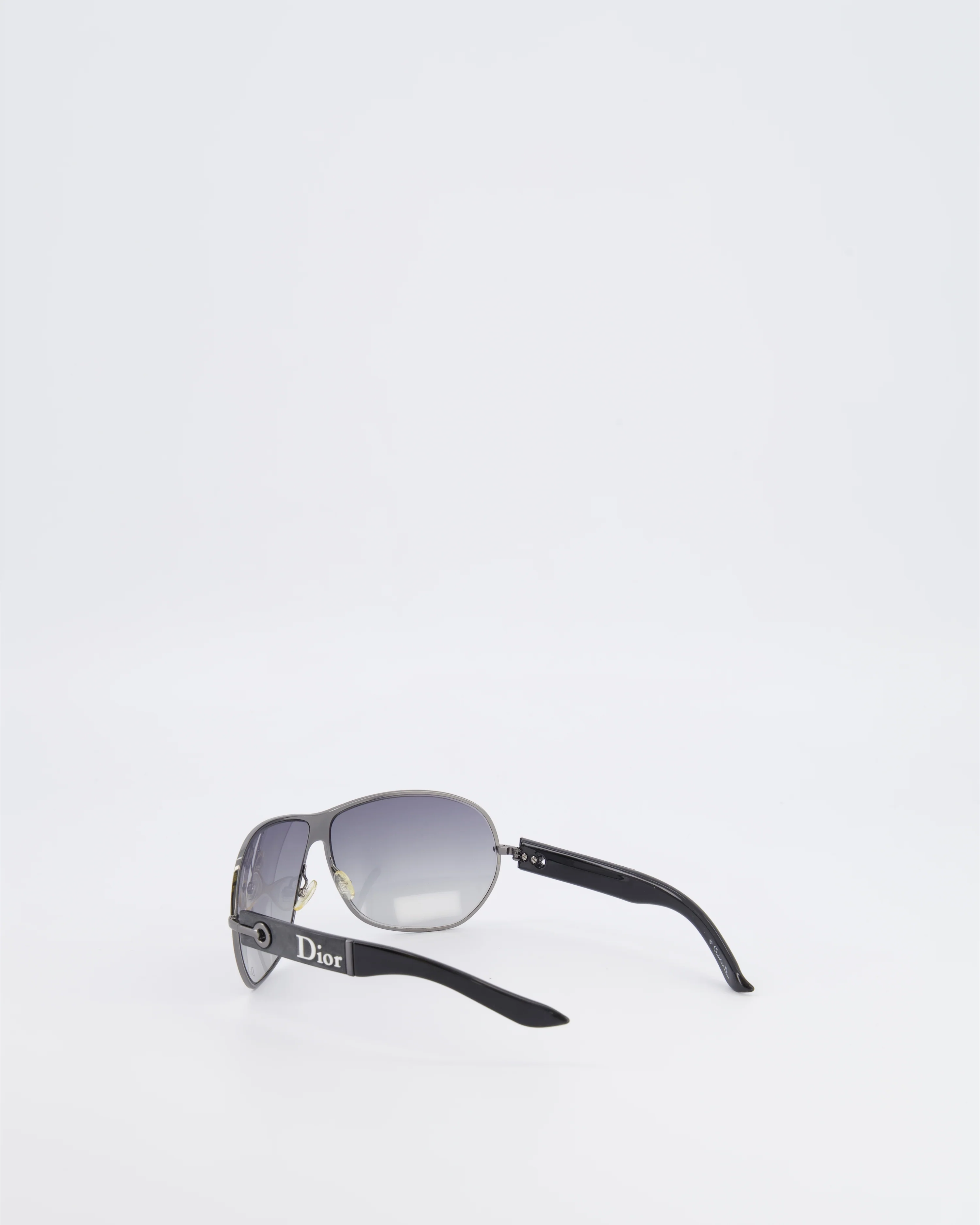 Christian Dior Black Sunglasses with Silver Frame and White Logo Detail - Image 5