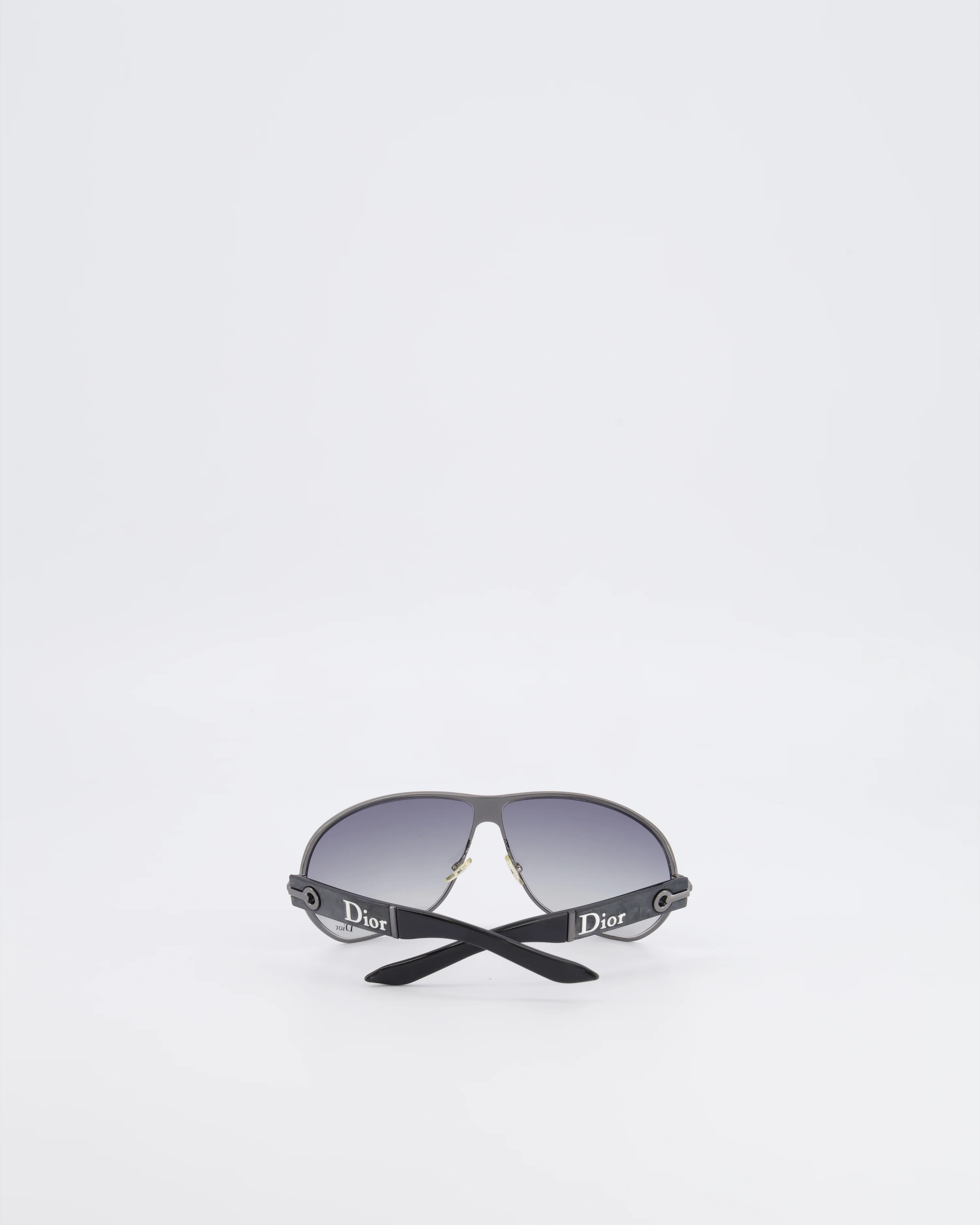 Christian Dior Black Sunglasses with Silver Frame and White Logo Detail - Image 7