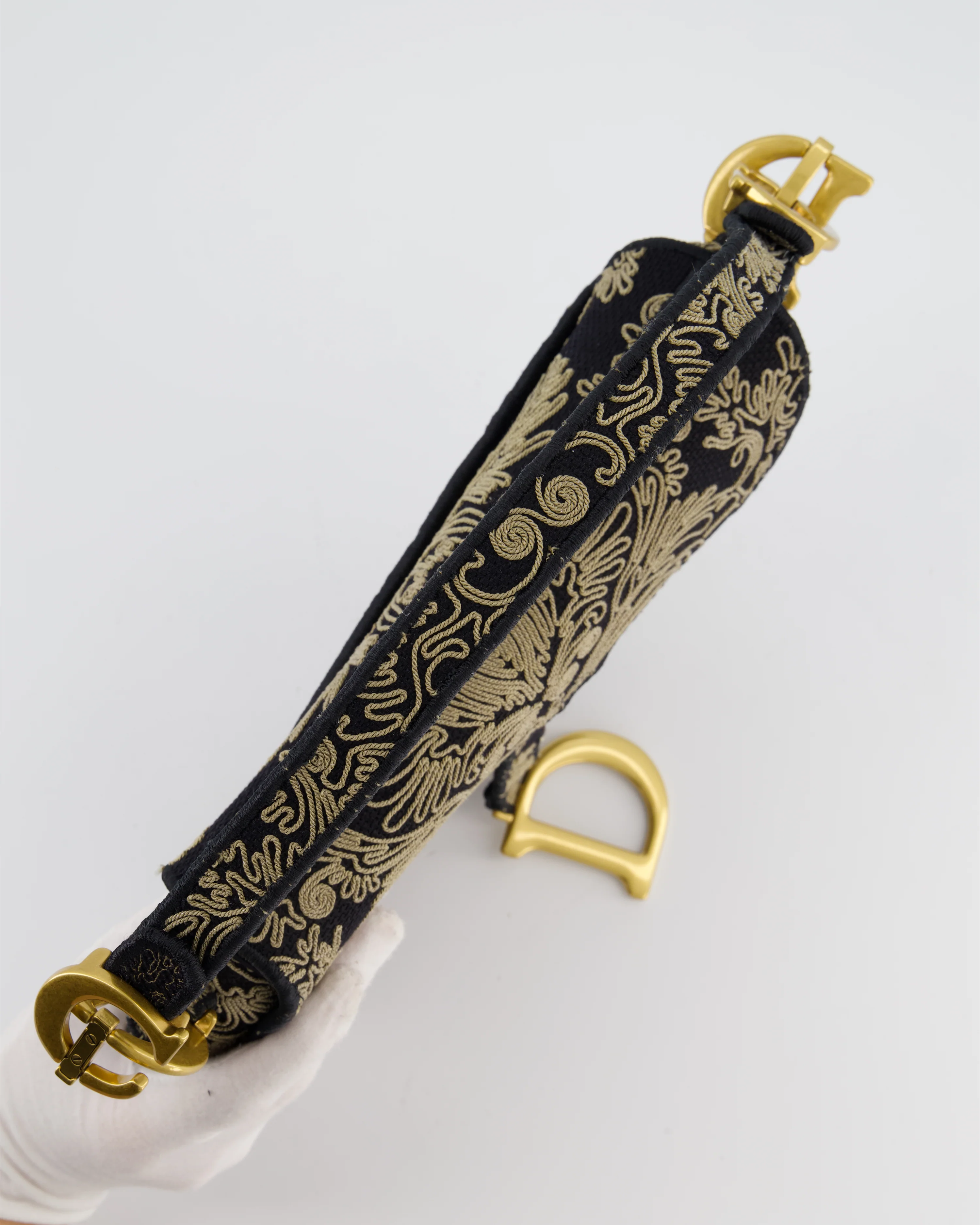 Christian Dior Blue and Beige Ornamental Embroidery Saddle Bag with Antique Gold Hardware - Image 14
