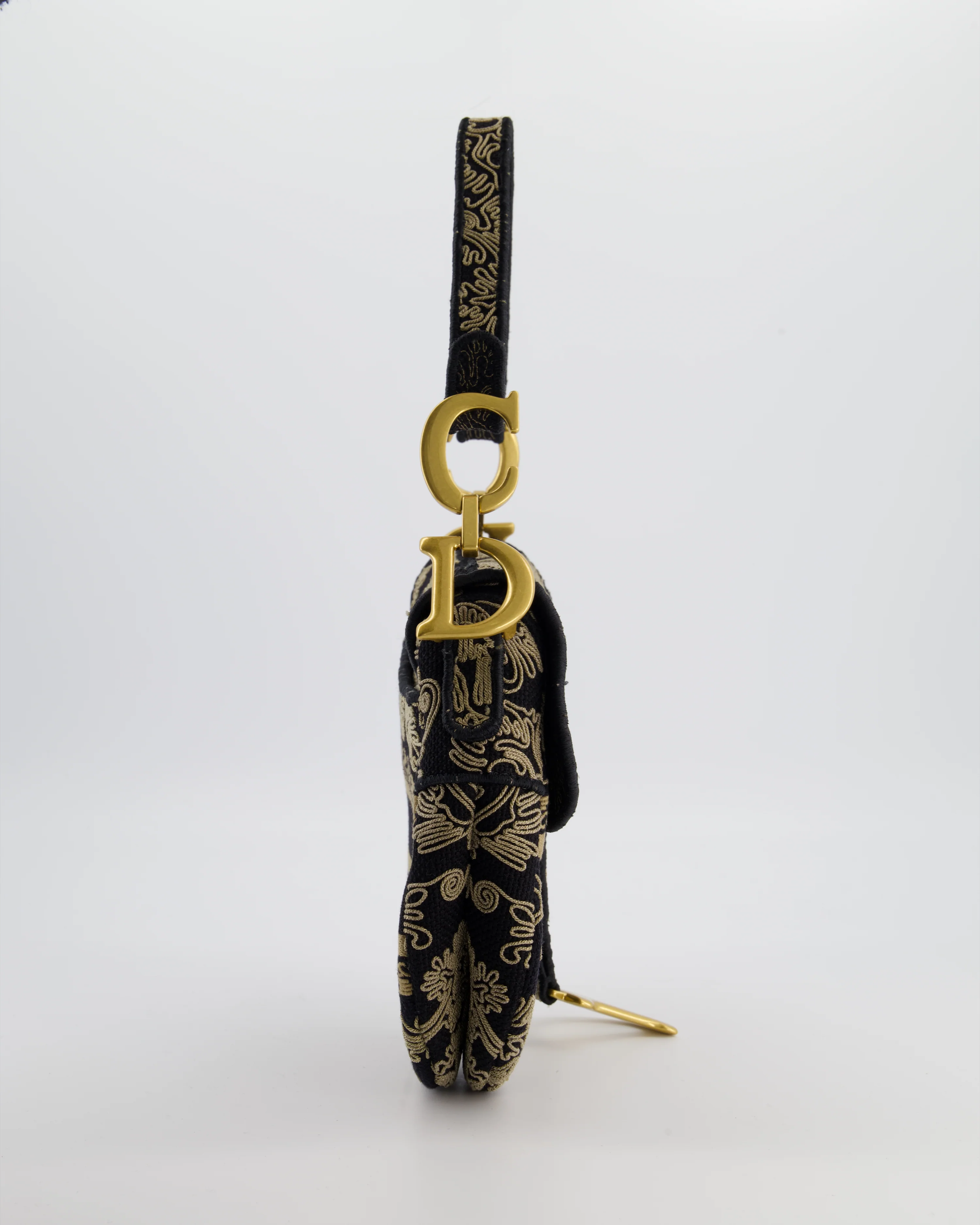 Christian Dior Blue and Beige Ornamental Embroidery Saddle Bag with Antique Gold Hardware - Image 4
