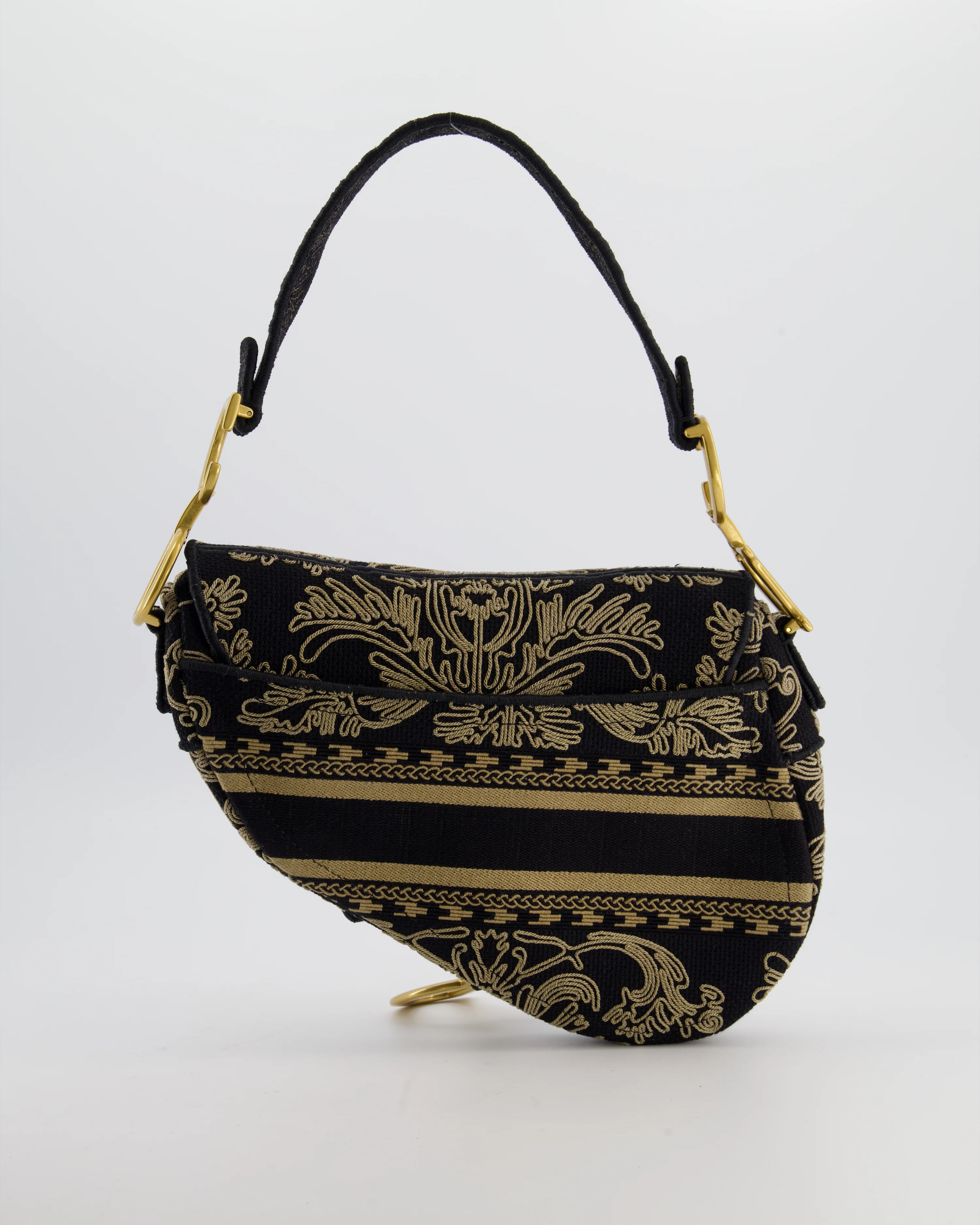Christian Dior Blue and Beige Ornamental Embroidery Saddle Bag with Antique Gold Hardware - Image 5