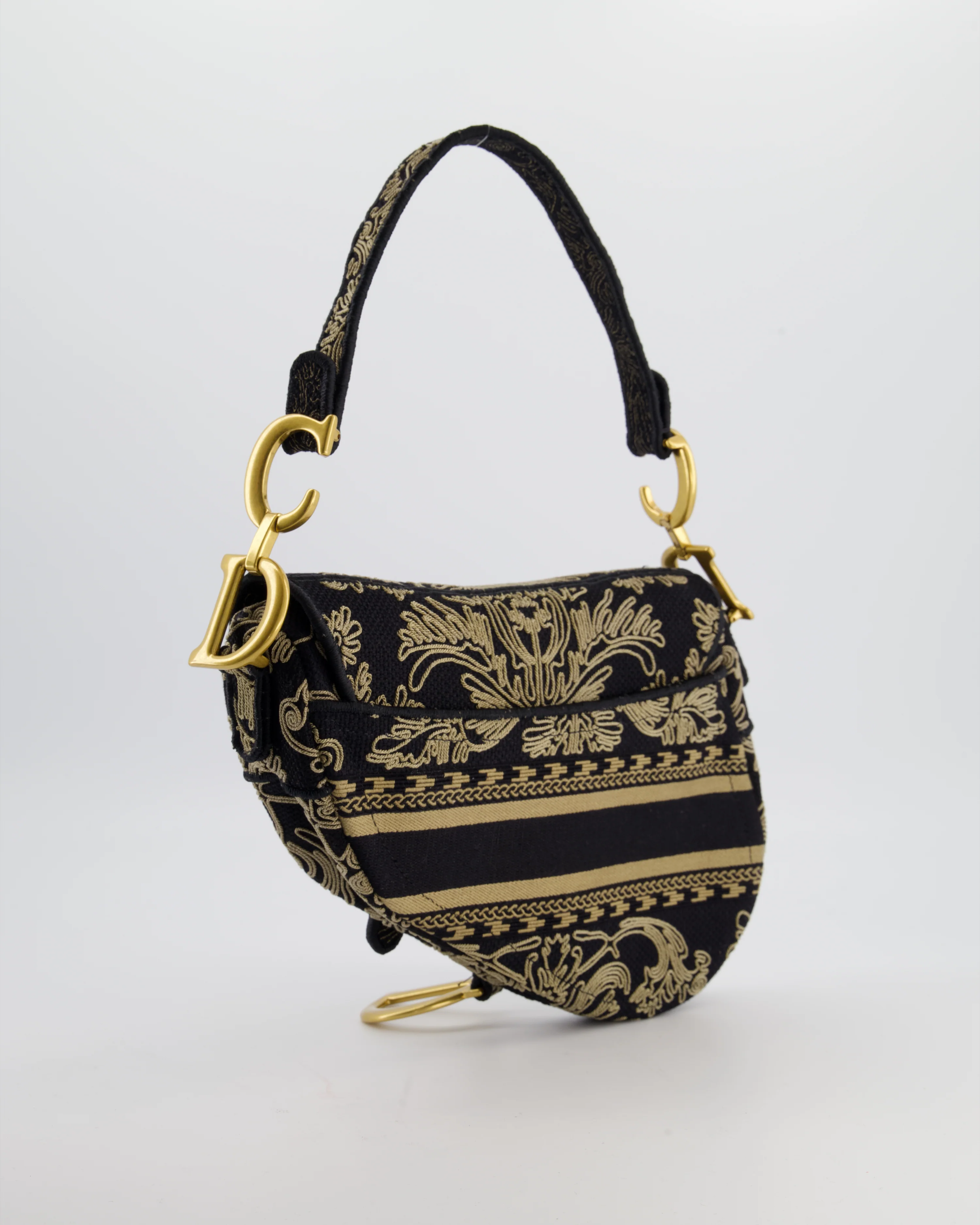 Christian Dior Blue and Beige Ornamental Embroidery Saddle Bag with Antique Gold Hardware - Image 6