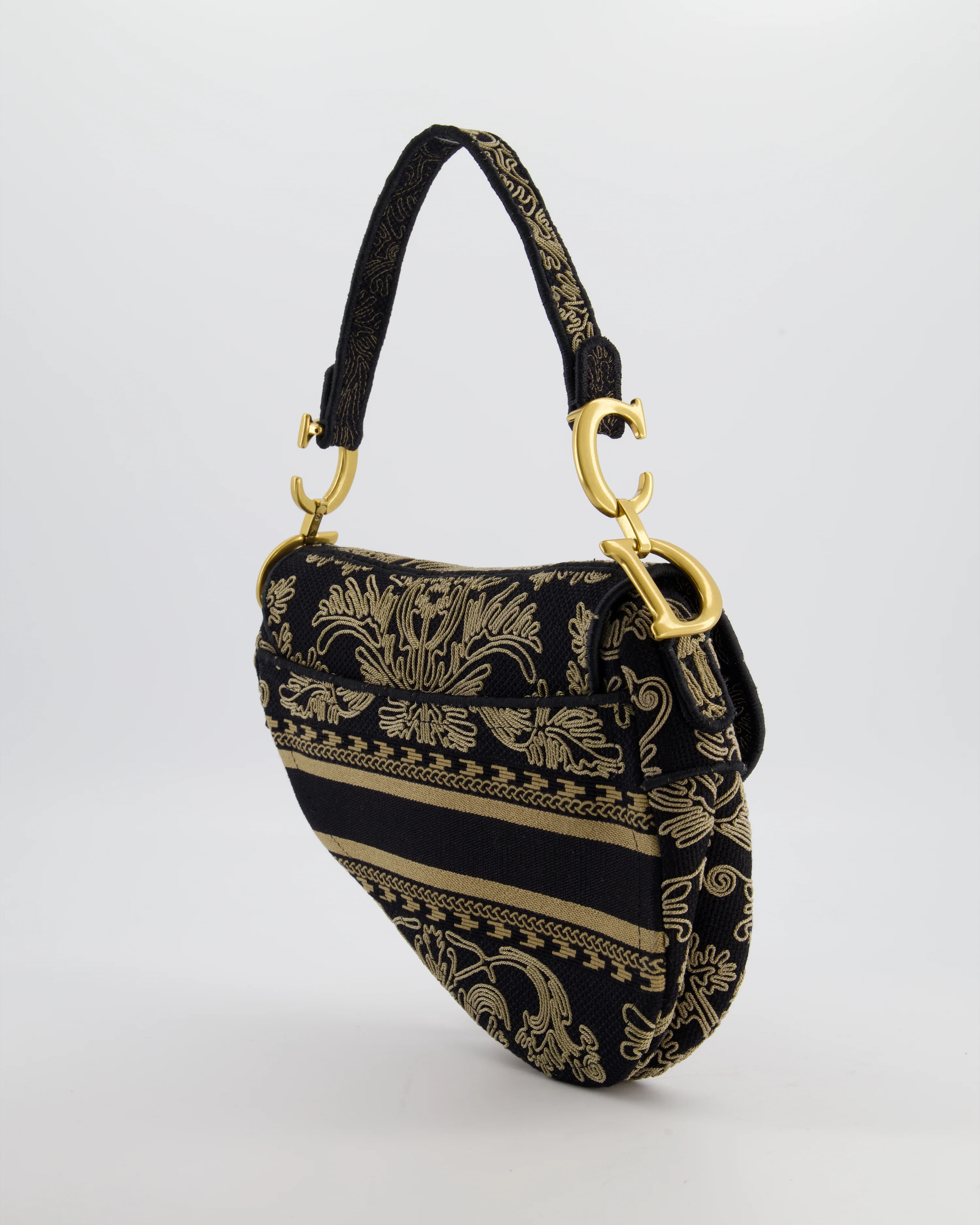Christian Dior Blue and Beige Ornamental Embroidery Saddle Bag with Antique Gold Hardware - Image 9