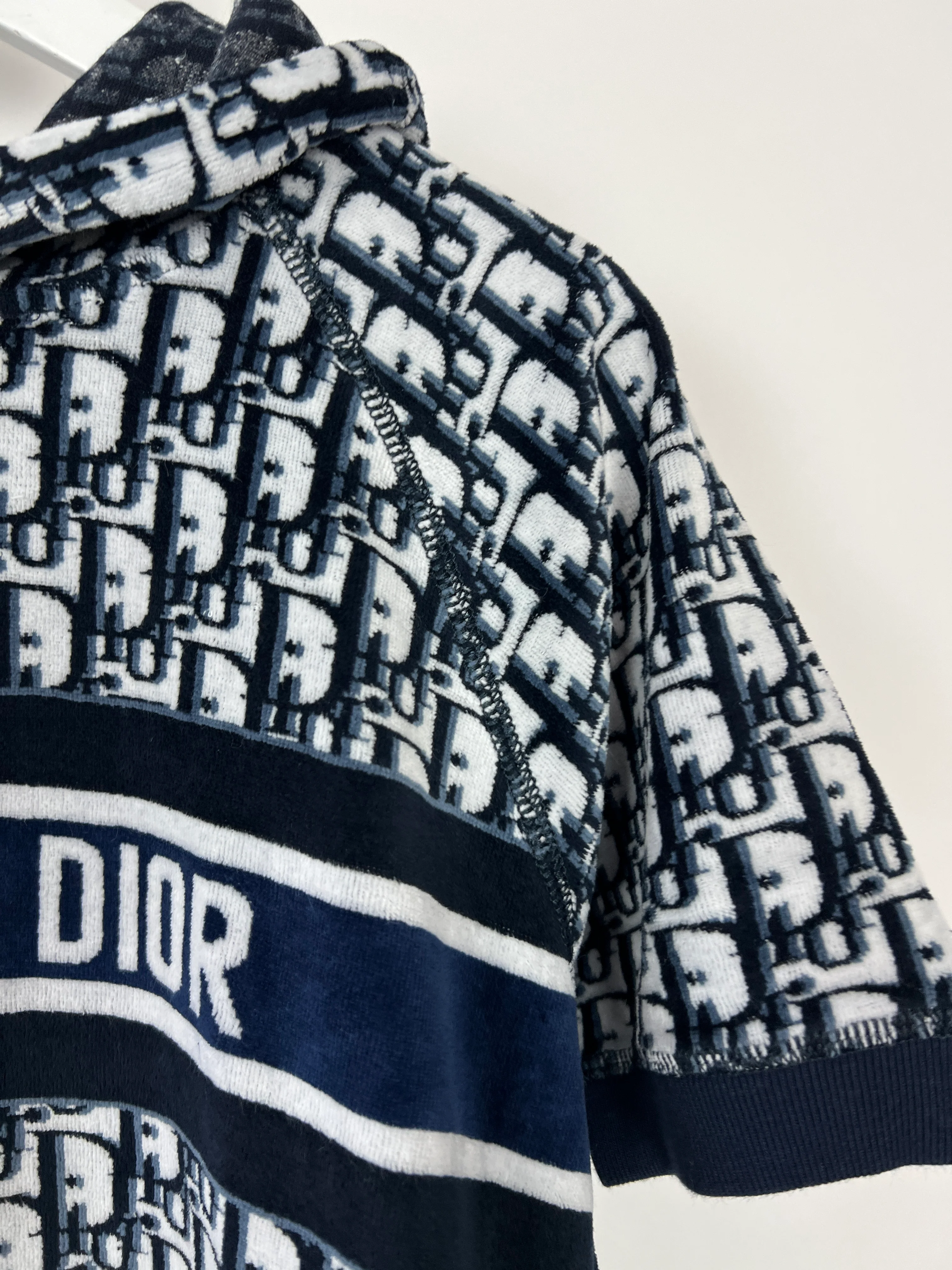 Christian Dior Blue Oblique Print Short Sleeve Hooded Towelling Top Size XS (UK 6) - Image 10