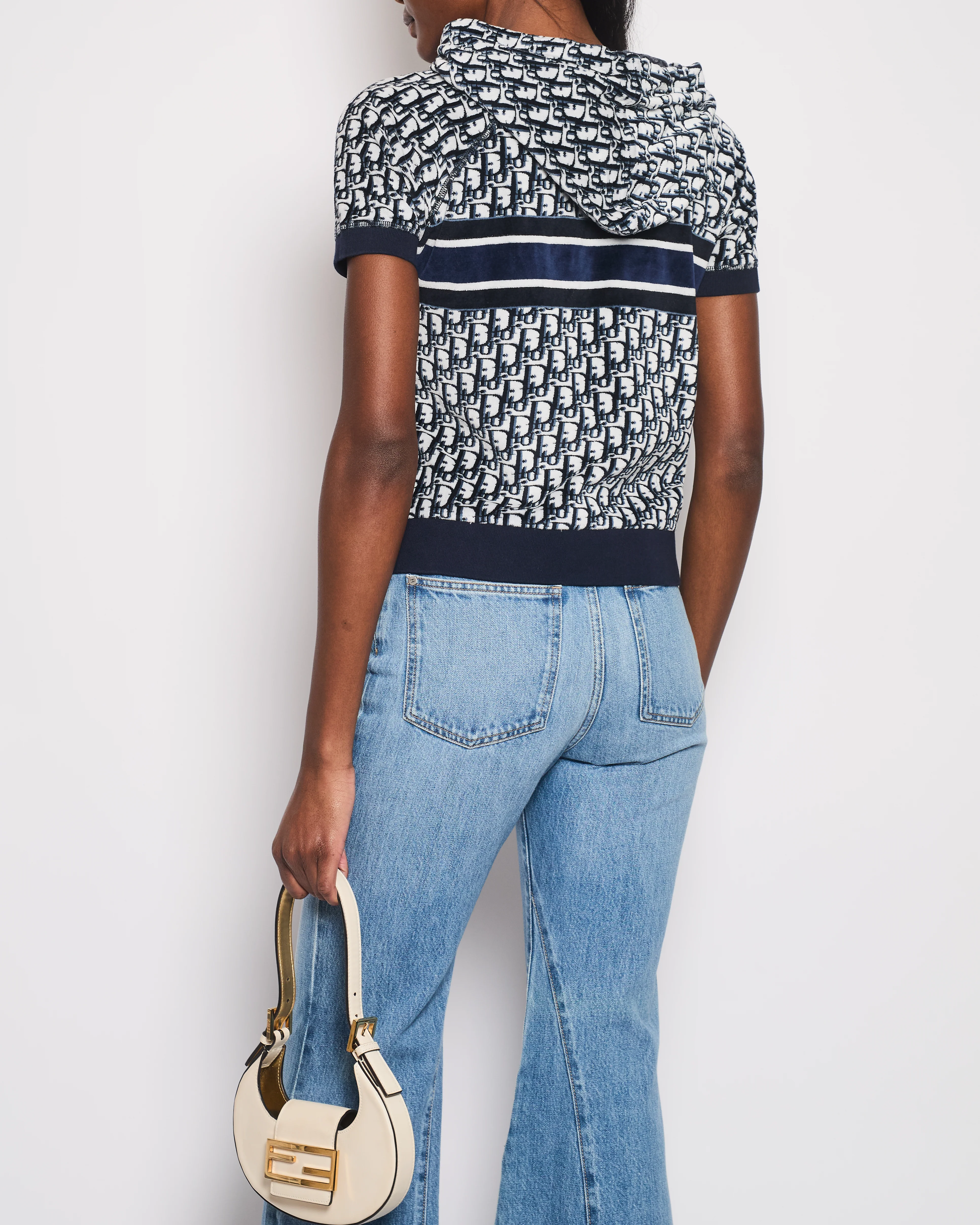 Christian Dior Blue Oblique Print Short Sleeve Hooded Towelling Top Size XS (UK 6) - Image 3