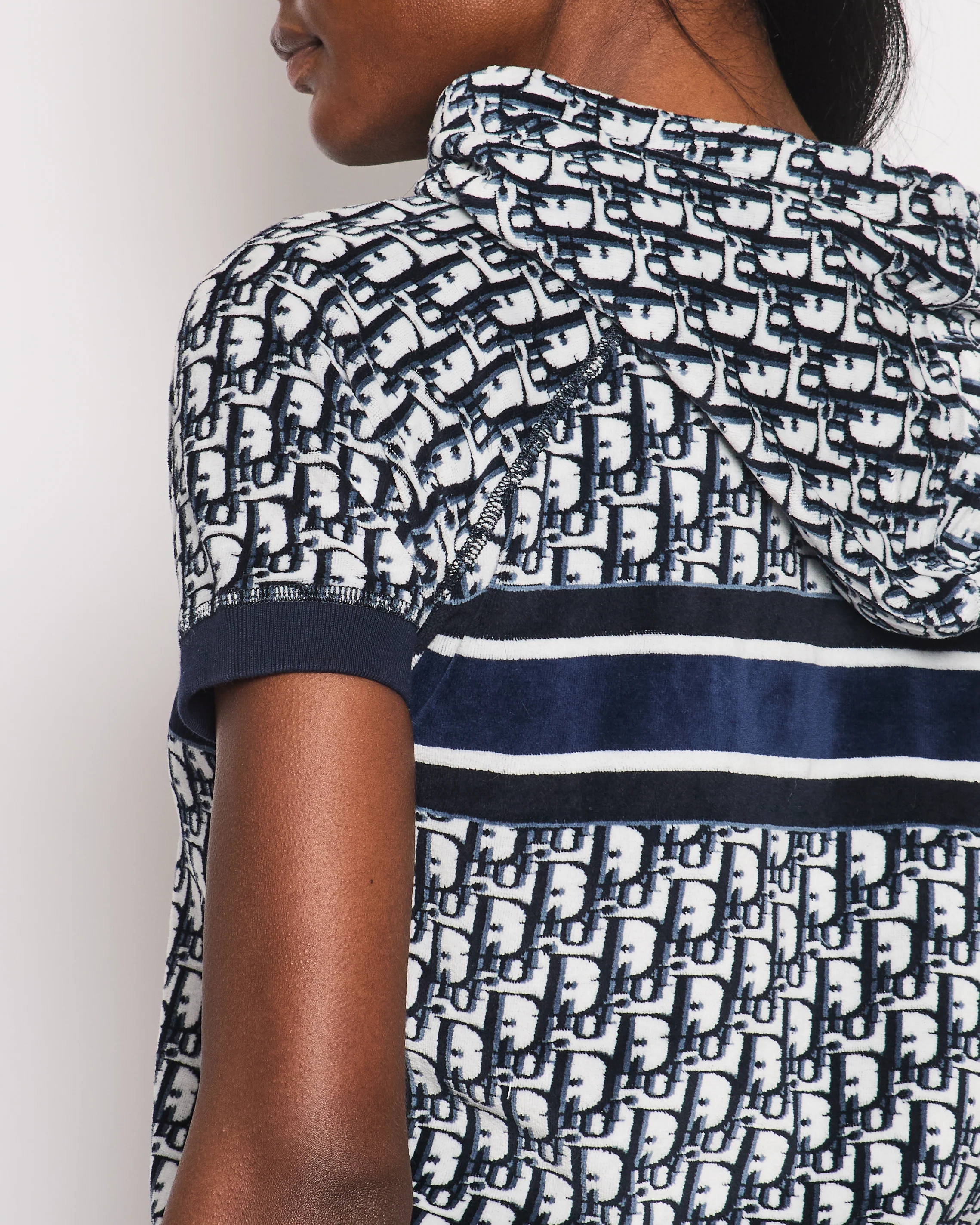 Christian Dior Blue Oblique Print Short Sleeve Hooded Towelling Top Size XS (UK 6) - Image 4