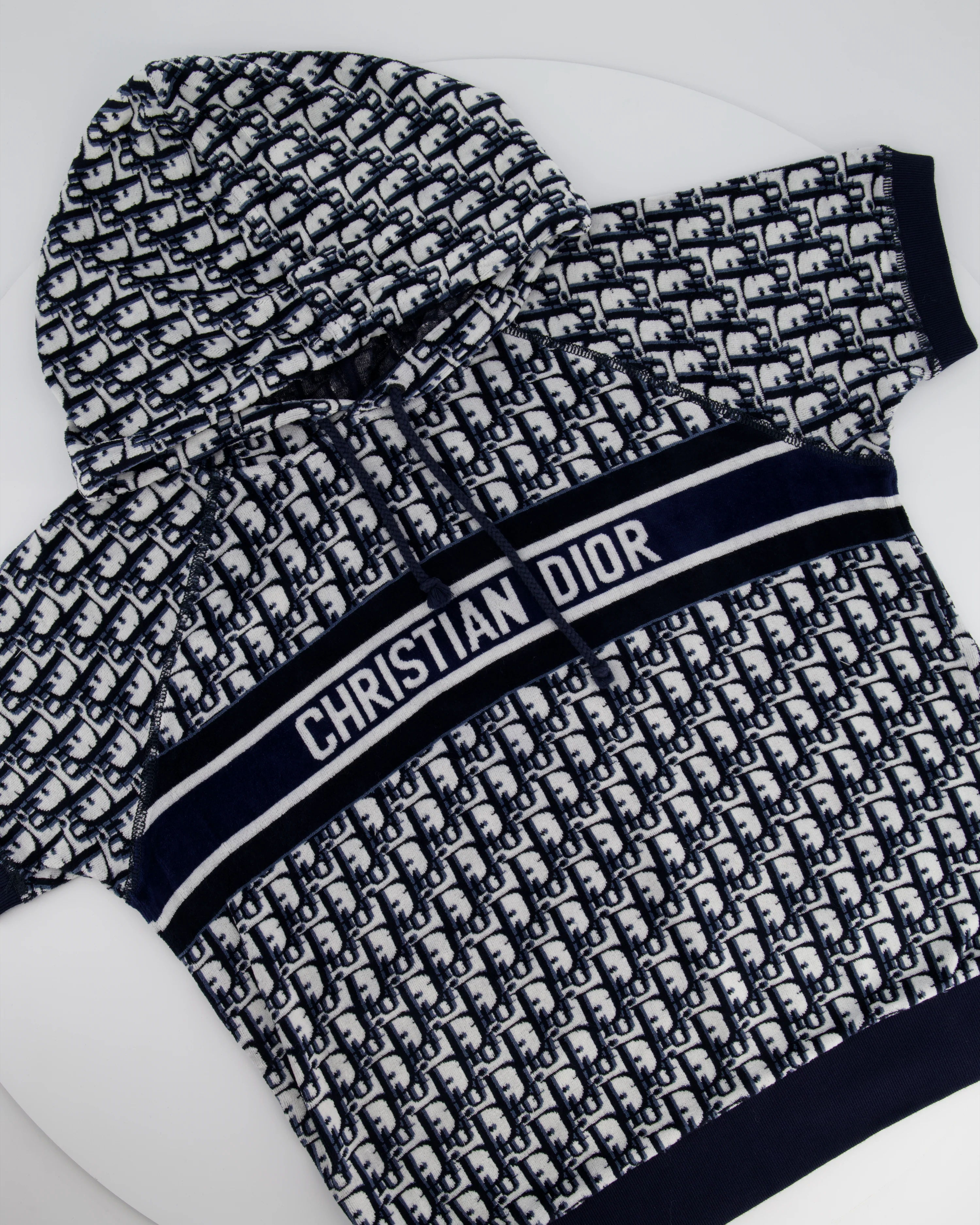 Christian Dior Blue Oblique Print Short Sleeve Hooded Towelling Top Size XS (UK 6) - Image 5