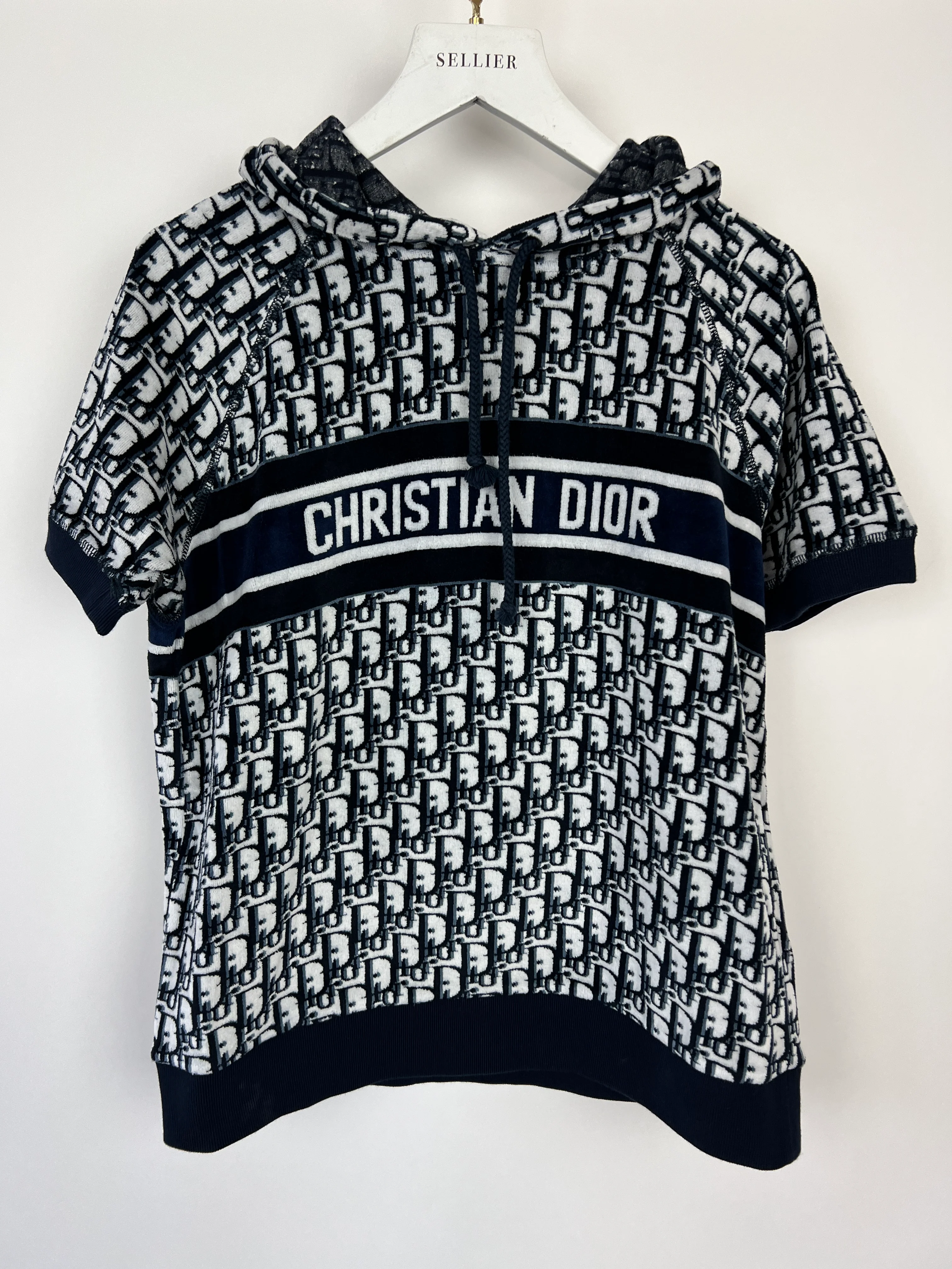 Christian Dior Blue Oblique Print Short Sleeve Hooded Towelling Top Size XS (UK 6) - Image 8