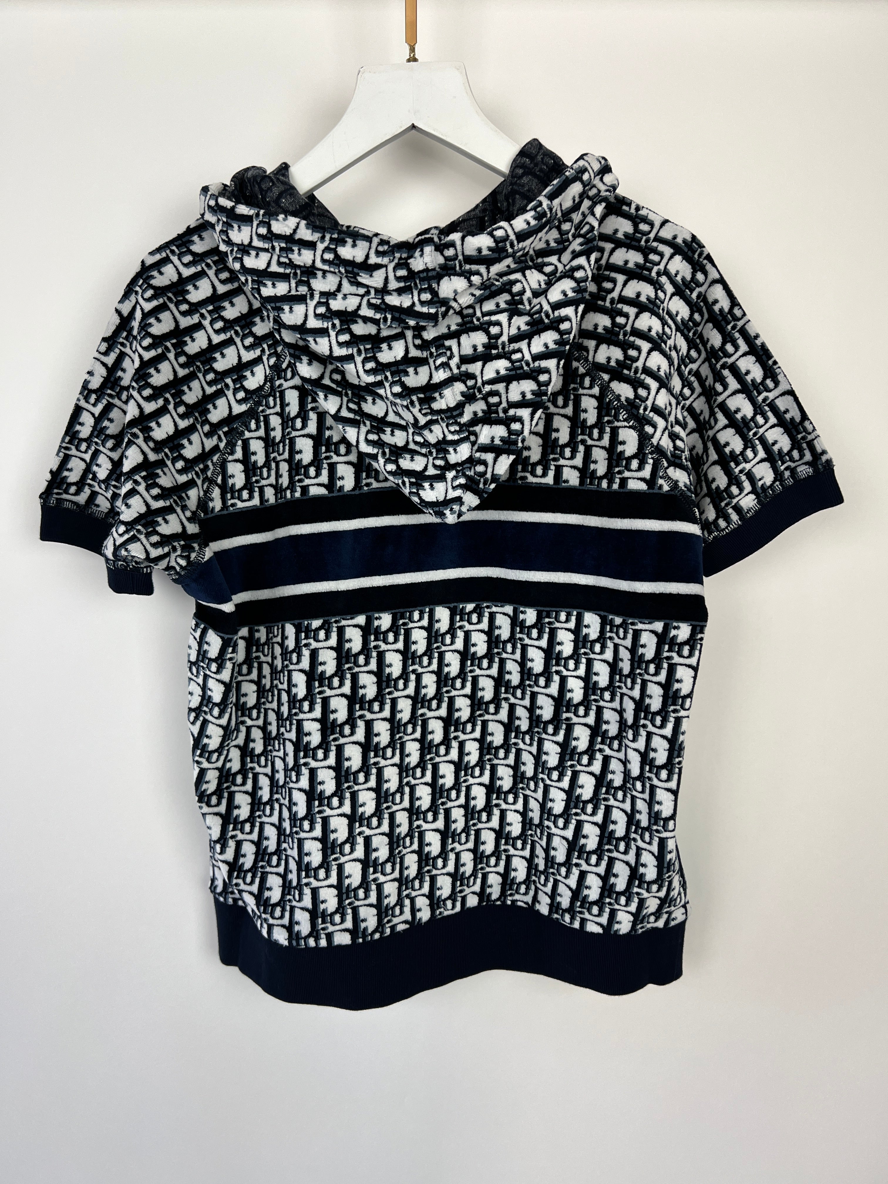 Christian Dior Blue Oblique Print Short Sleeve Hooded Towelling Top Size XS (UK 6) - Image 9