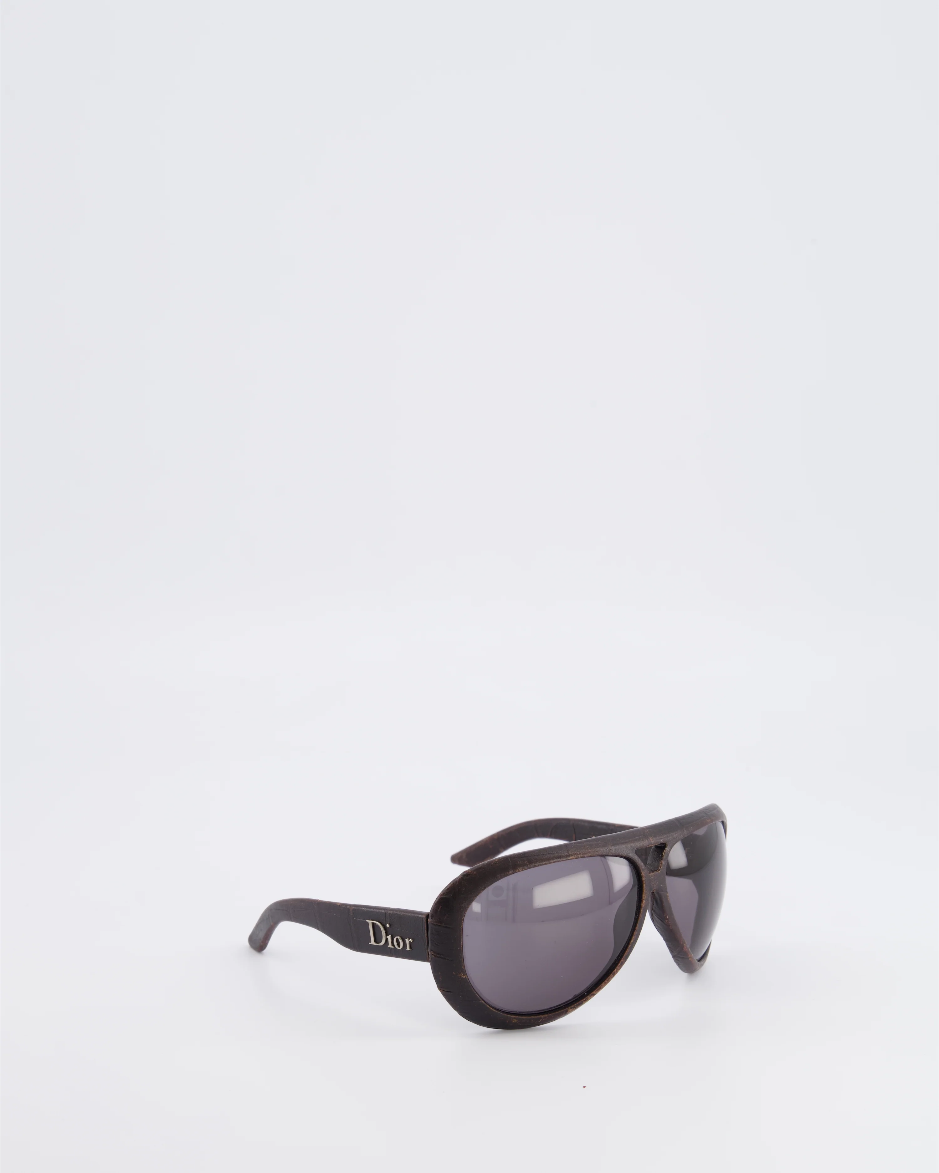 Christian Dior Wood Brown Leather Sunglasses with Silver Logo Detail