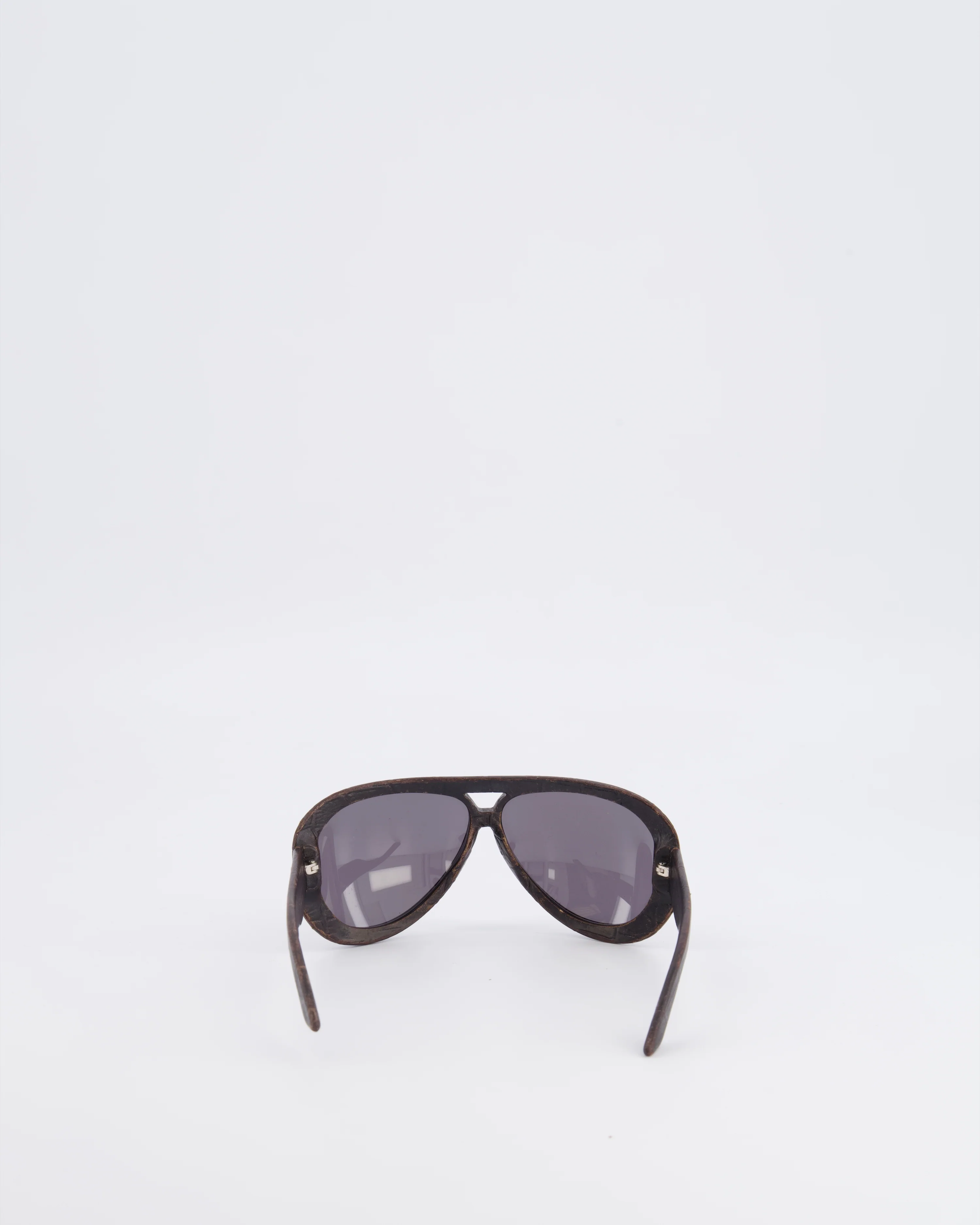 Christian Dior Wood Brown Leather Sunglasses with Silver Logo Detail - Image 6