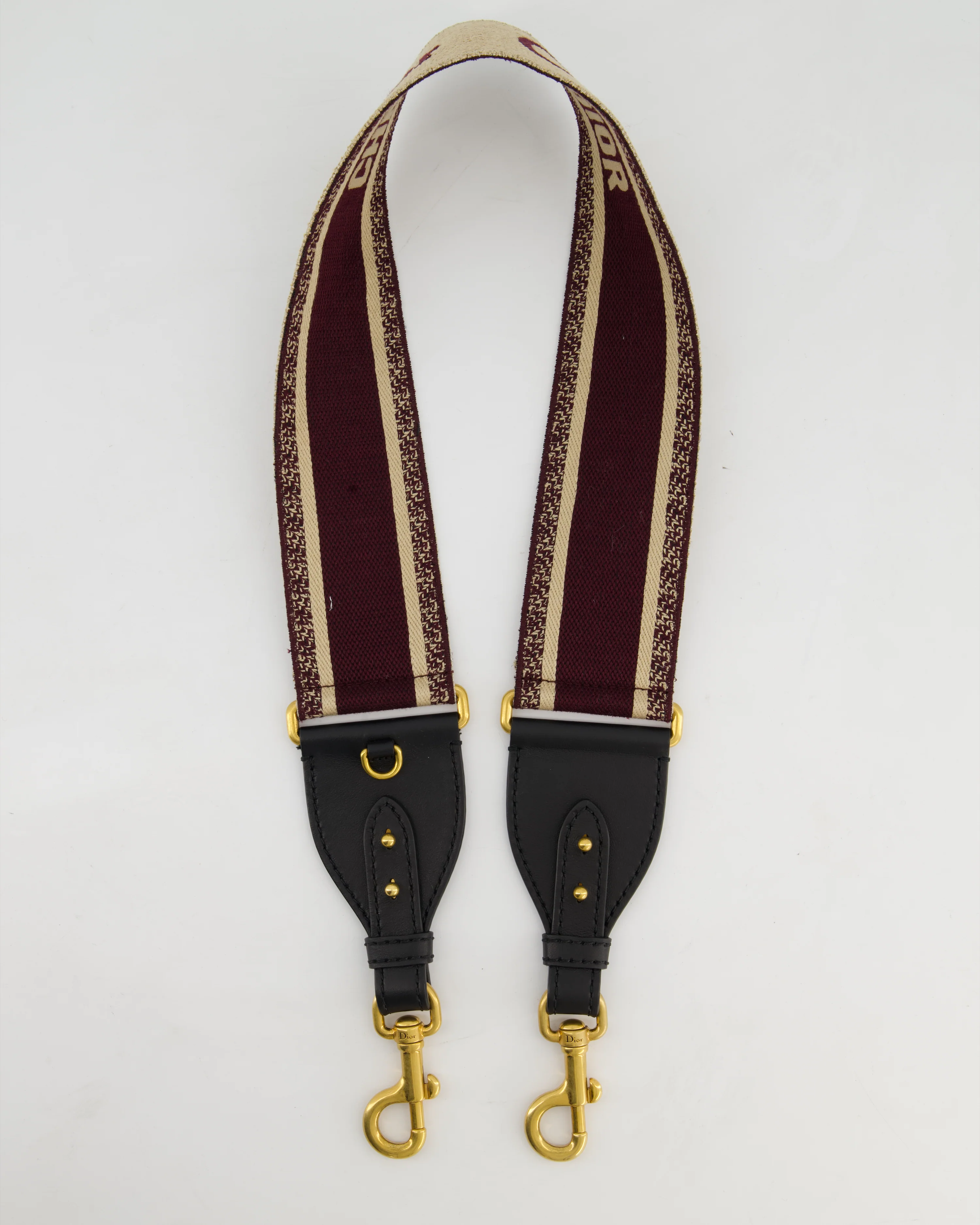 Christian Dior Burgundy & Ecru Canvas Guitar Bag Strap with Antique Gold Hardware & Black Leather - Image 3