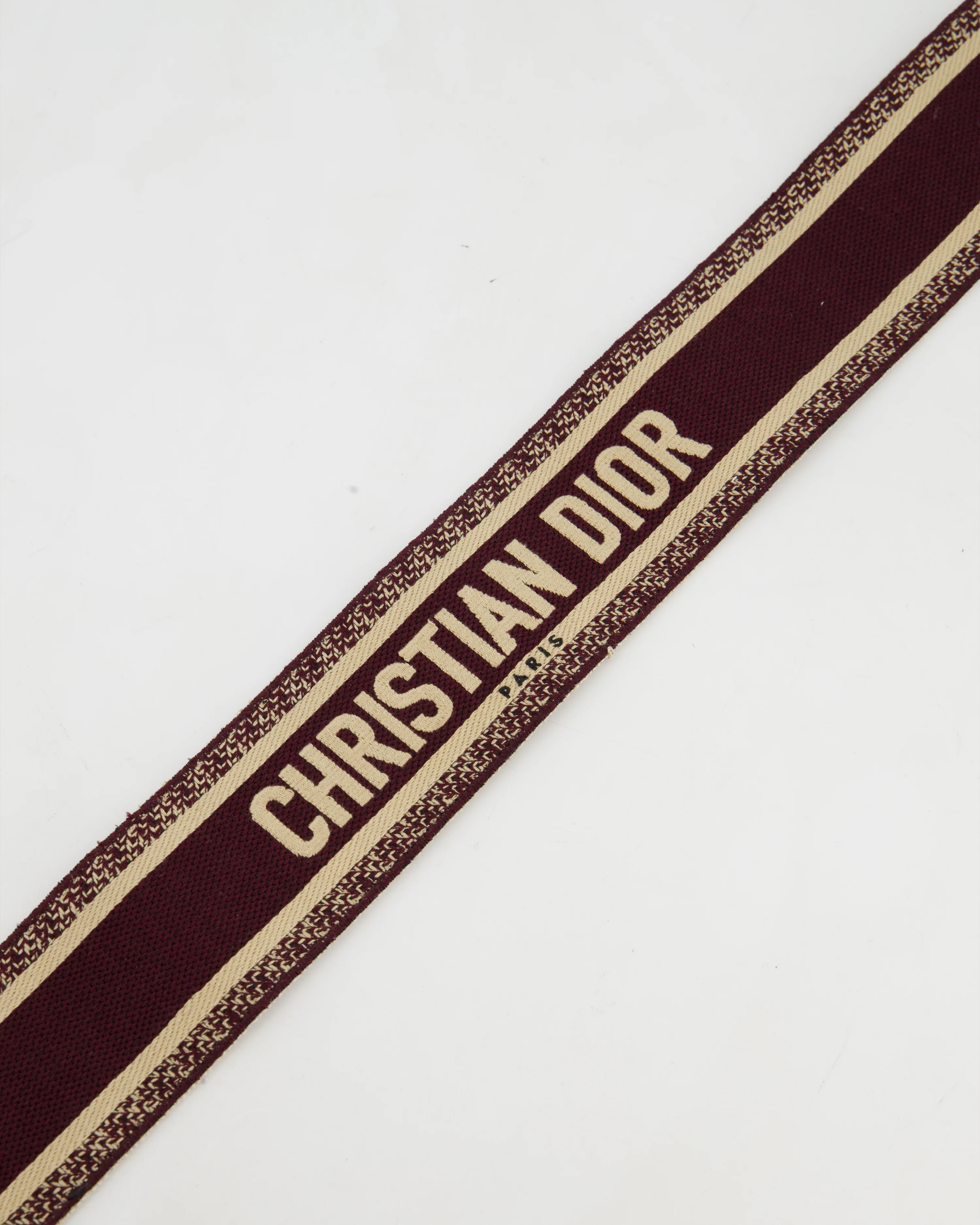 Christian Dior Burgundy & Ecru Canvas Guitar Bag Strap with Antique Gold Hardware & Black Leather - Image 4