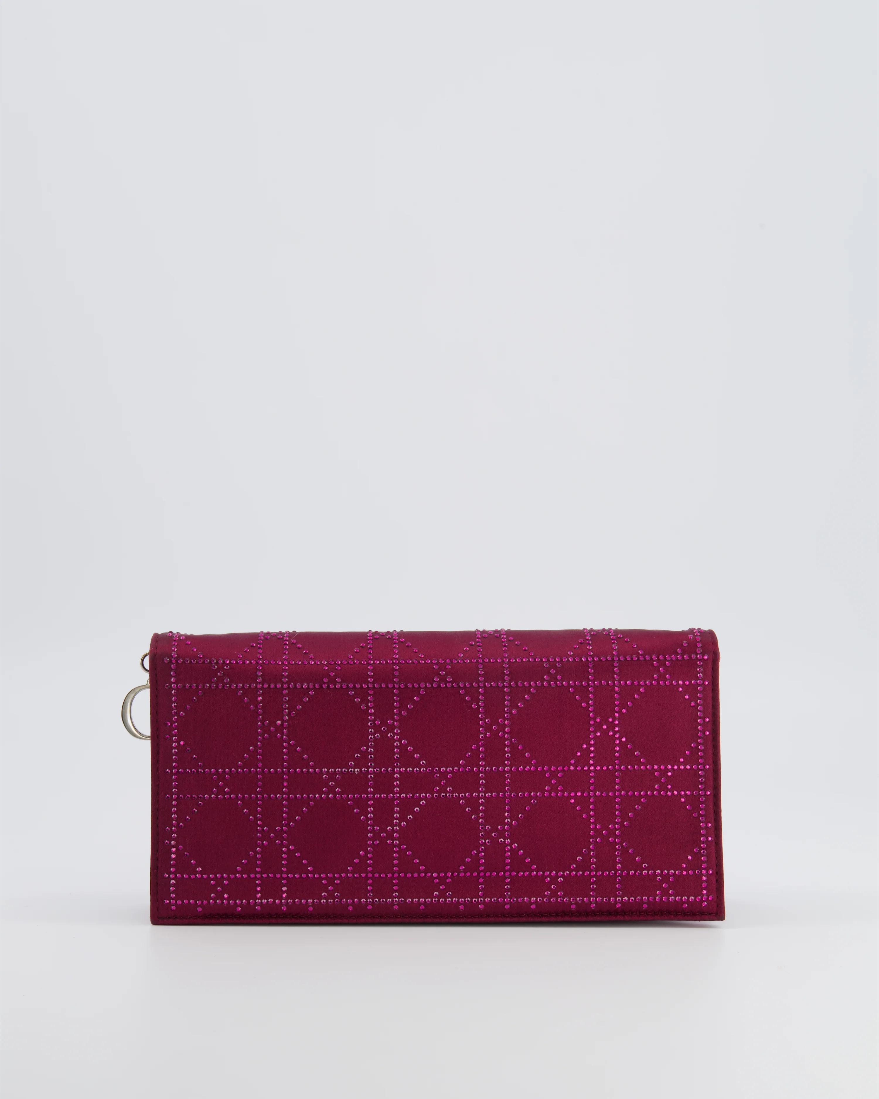 Christian Dior Burgundy Satin Crystal Embellished Cannage Chain Clutch Bag with Silver Hardware - Image 10