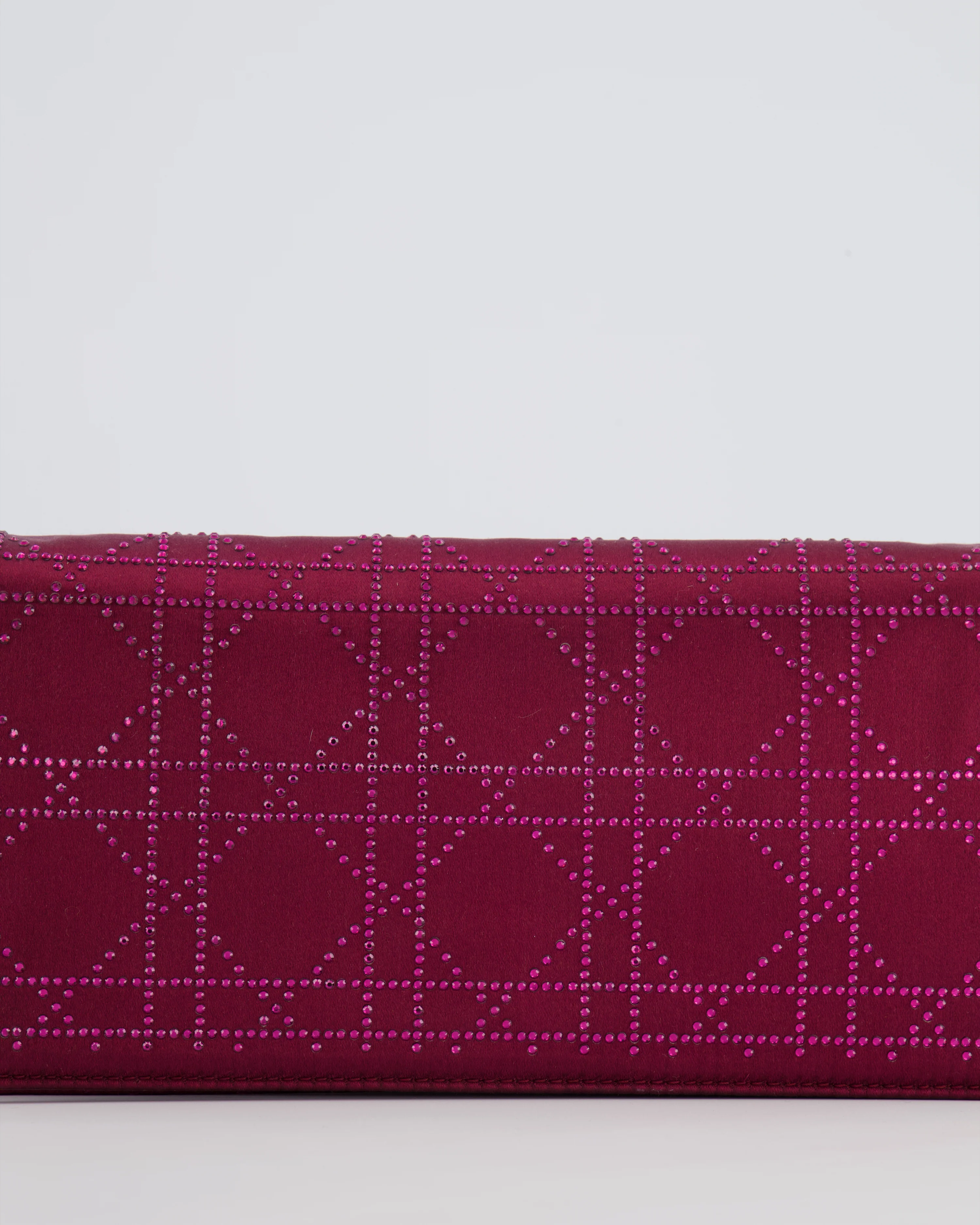 Christian Dior Burgundy Satin Crystal Embellished Cannage Chain Clutch Bag with Silver Hardware - Image 11