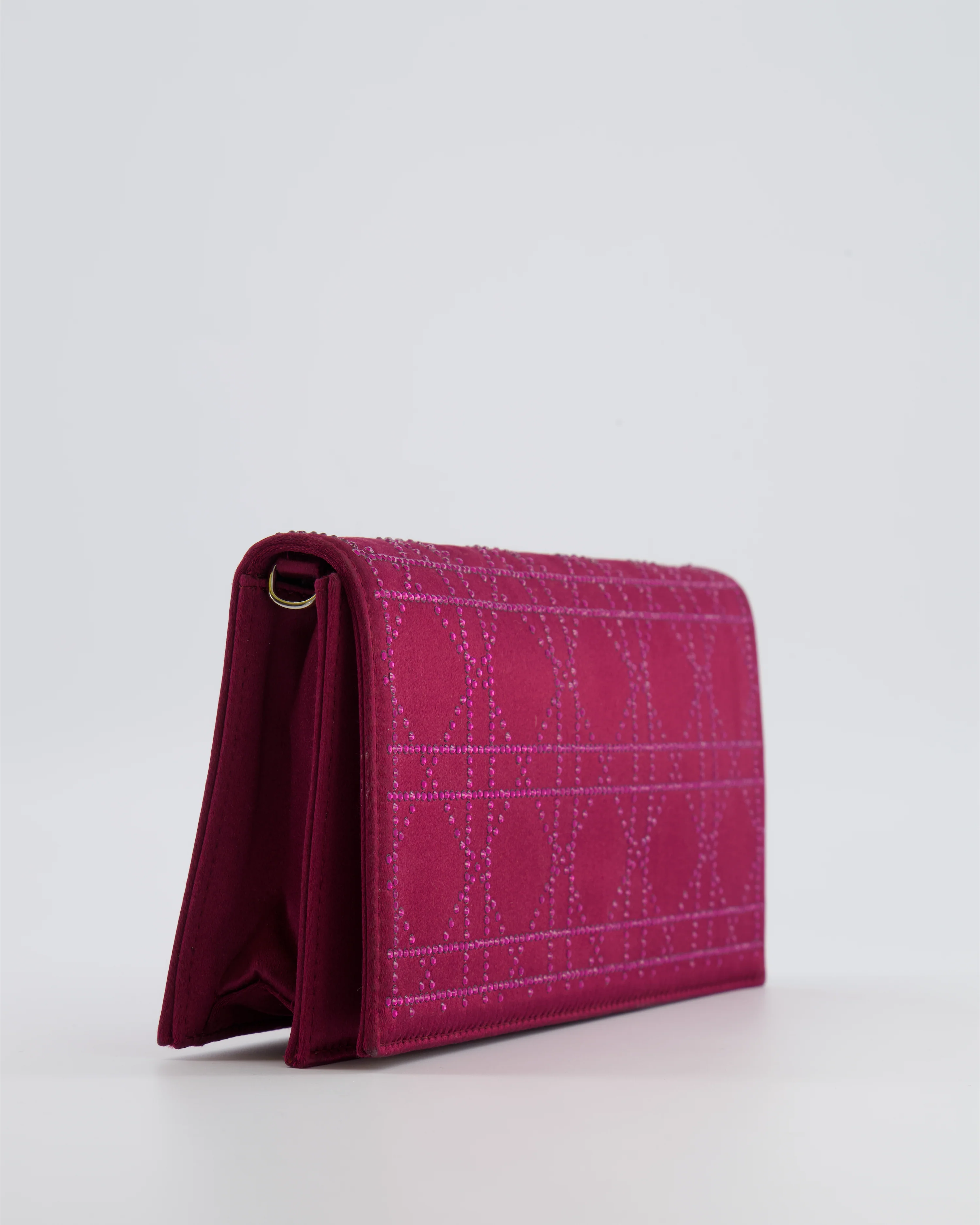 Christian Dior Burgundy Satin Crystal Embellished Cannage Chain Clutch Bag with Silver Hardware - Image 12