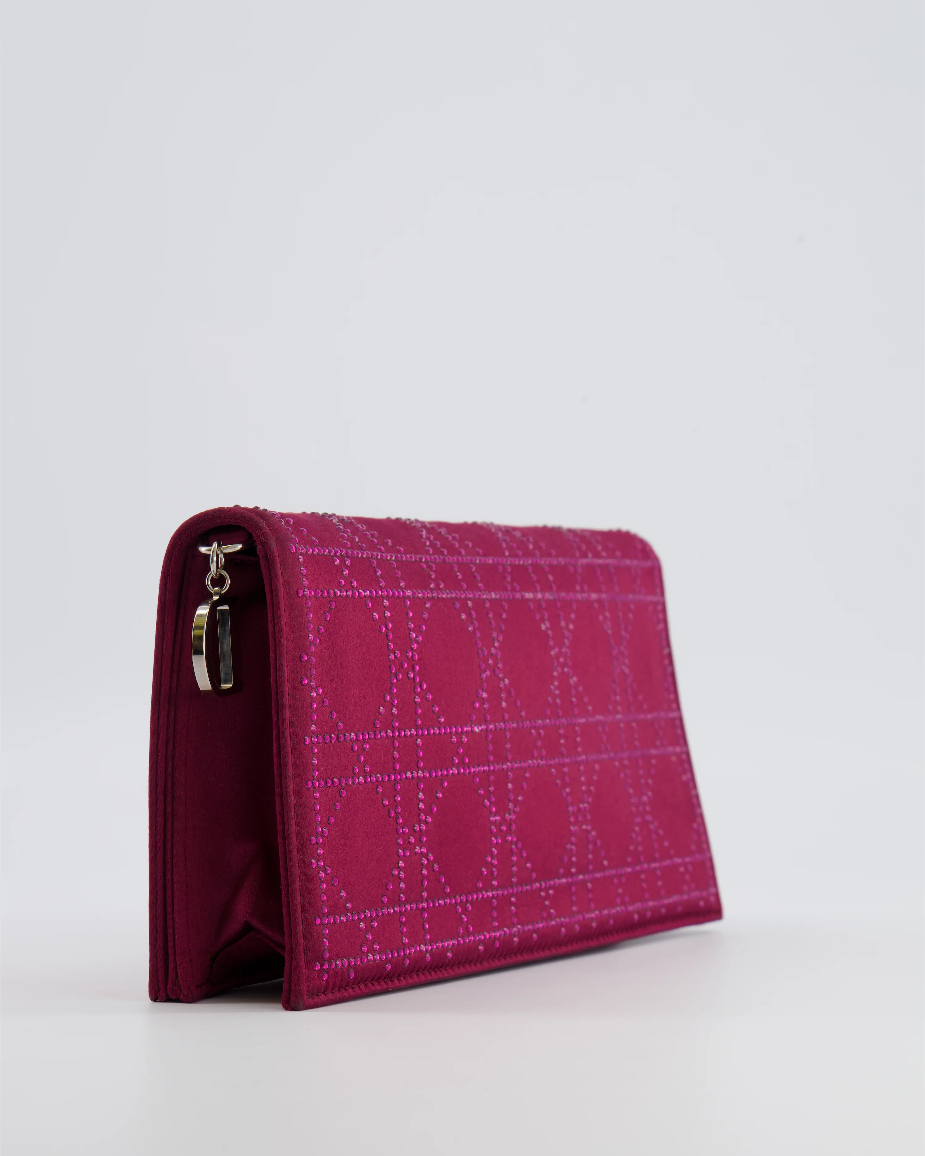 Christian Dior Burgundy Satin Crystal Embellished Cannage Chain Clutch Bag with Silver Hardware - Image 15