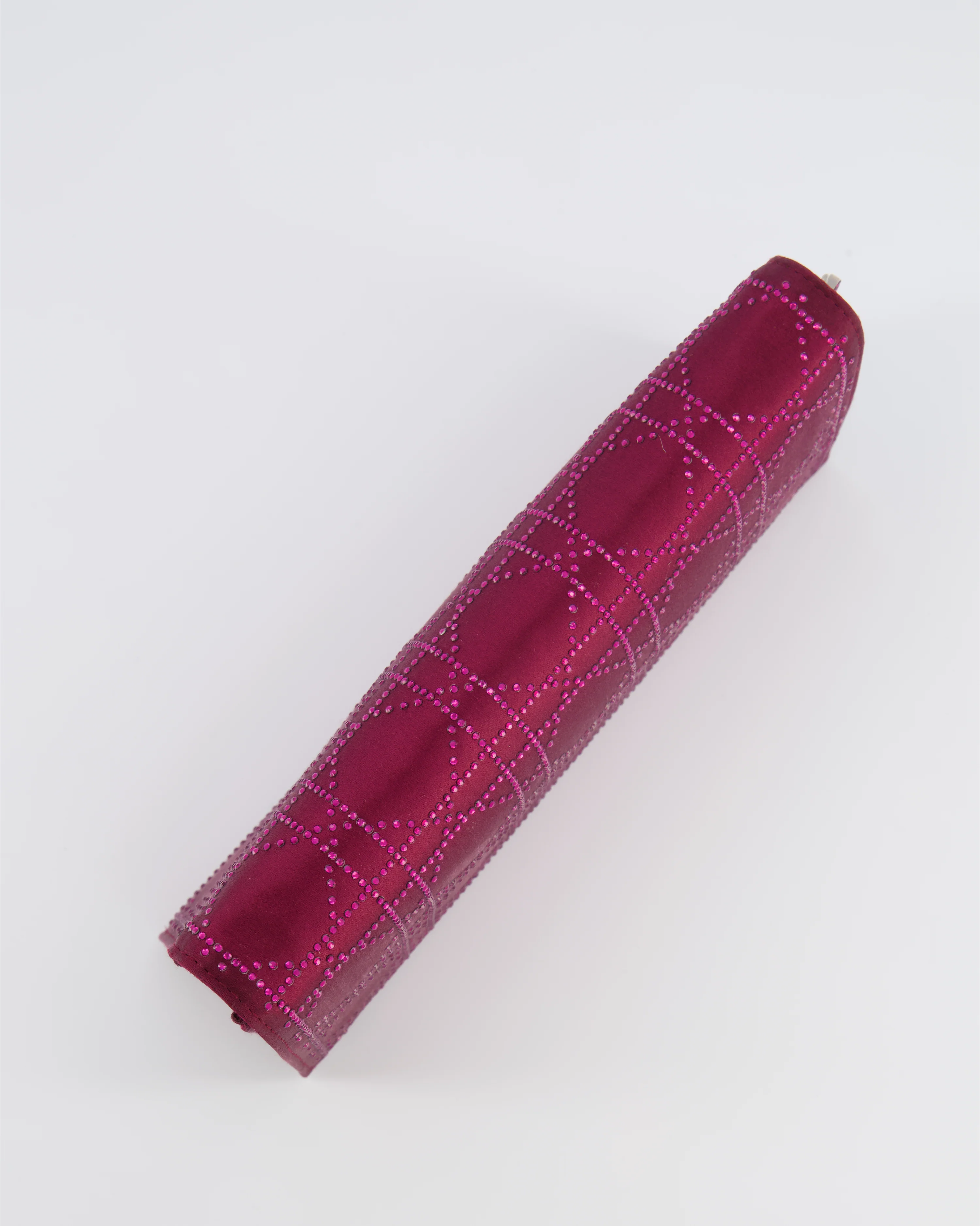 Christian Dior Burgundy Satin Crystal Embellished Cannage Chain Clutch Bag with Silver Hardware - Image 16