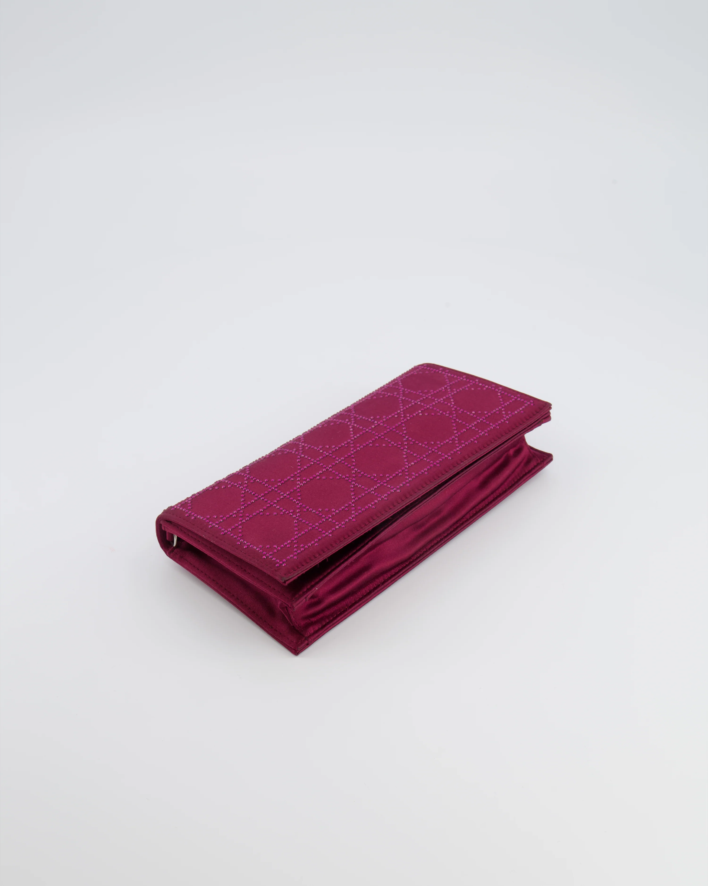 Christian Dior Burgundy Satin Crystal Embellished Cannage Chain Clutch Bag with Silver Hardware - Image 18