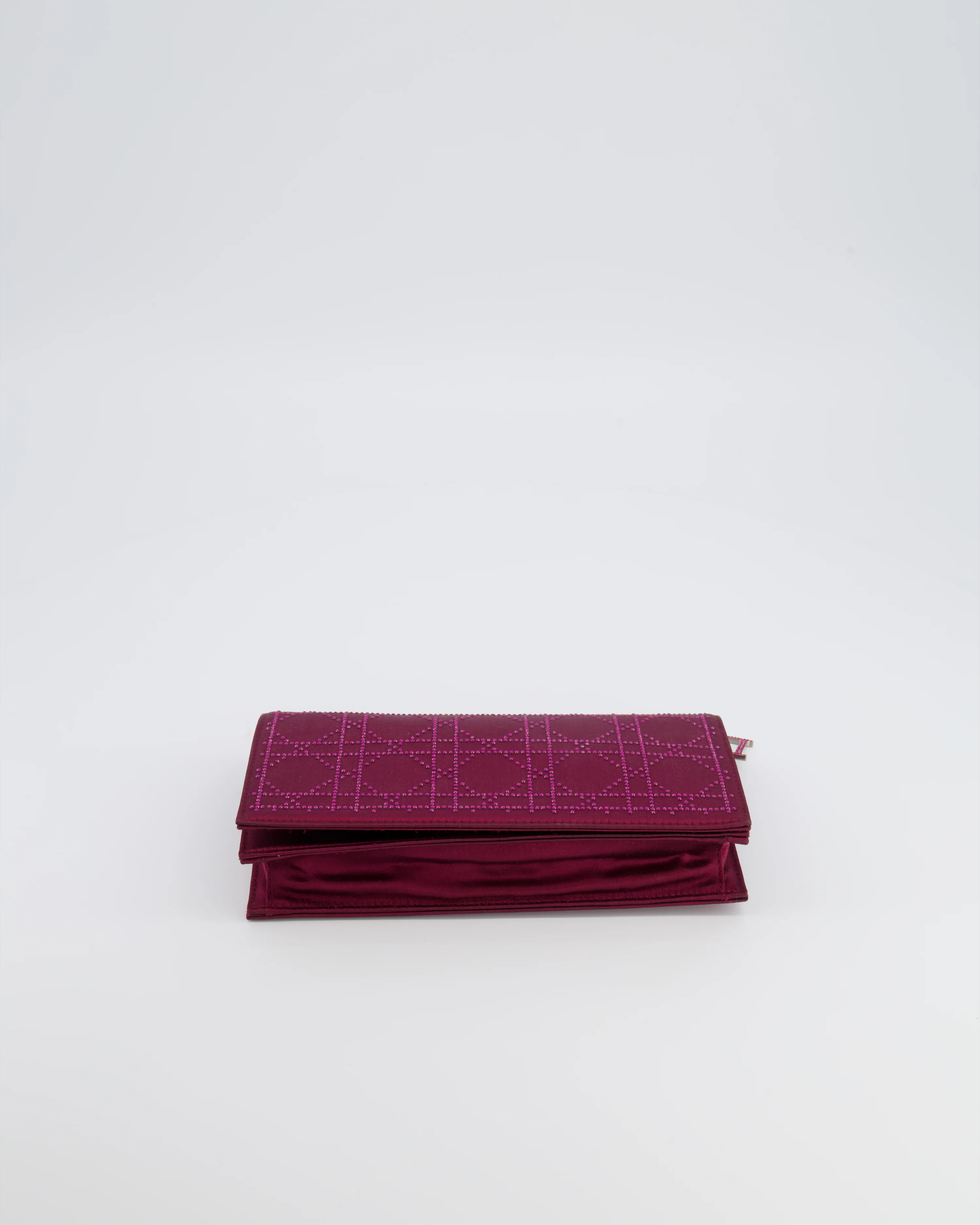 Christian Dior Burgundy Satin Crystal Embellished Cannage Chain Clutch Bag with Silver Hardware - Image 20
