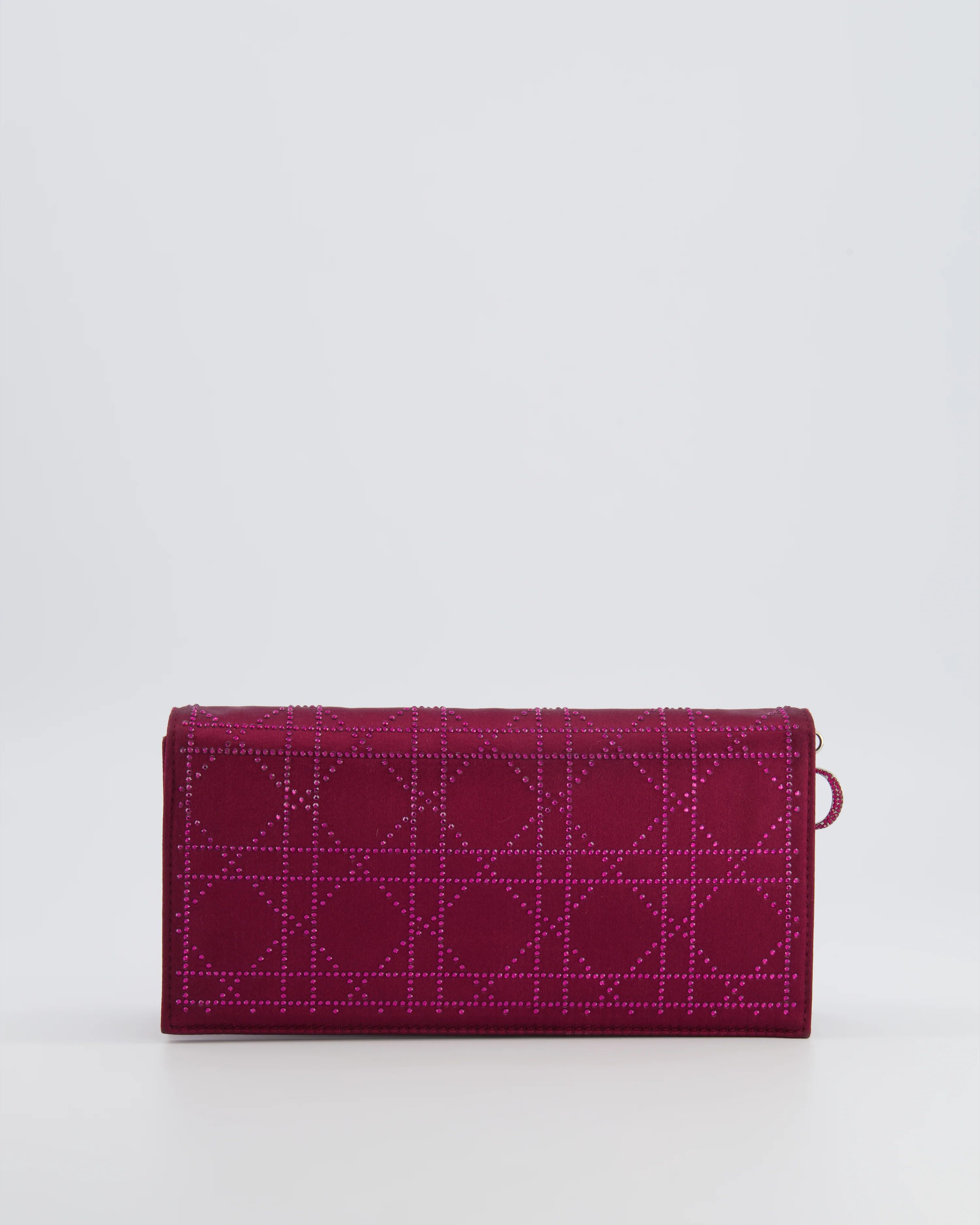 Christian Dior Burgundy Satin Crystal Embellished Cannage Chain Clutch Bag with Silver Hardware - Image 3