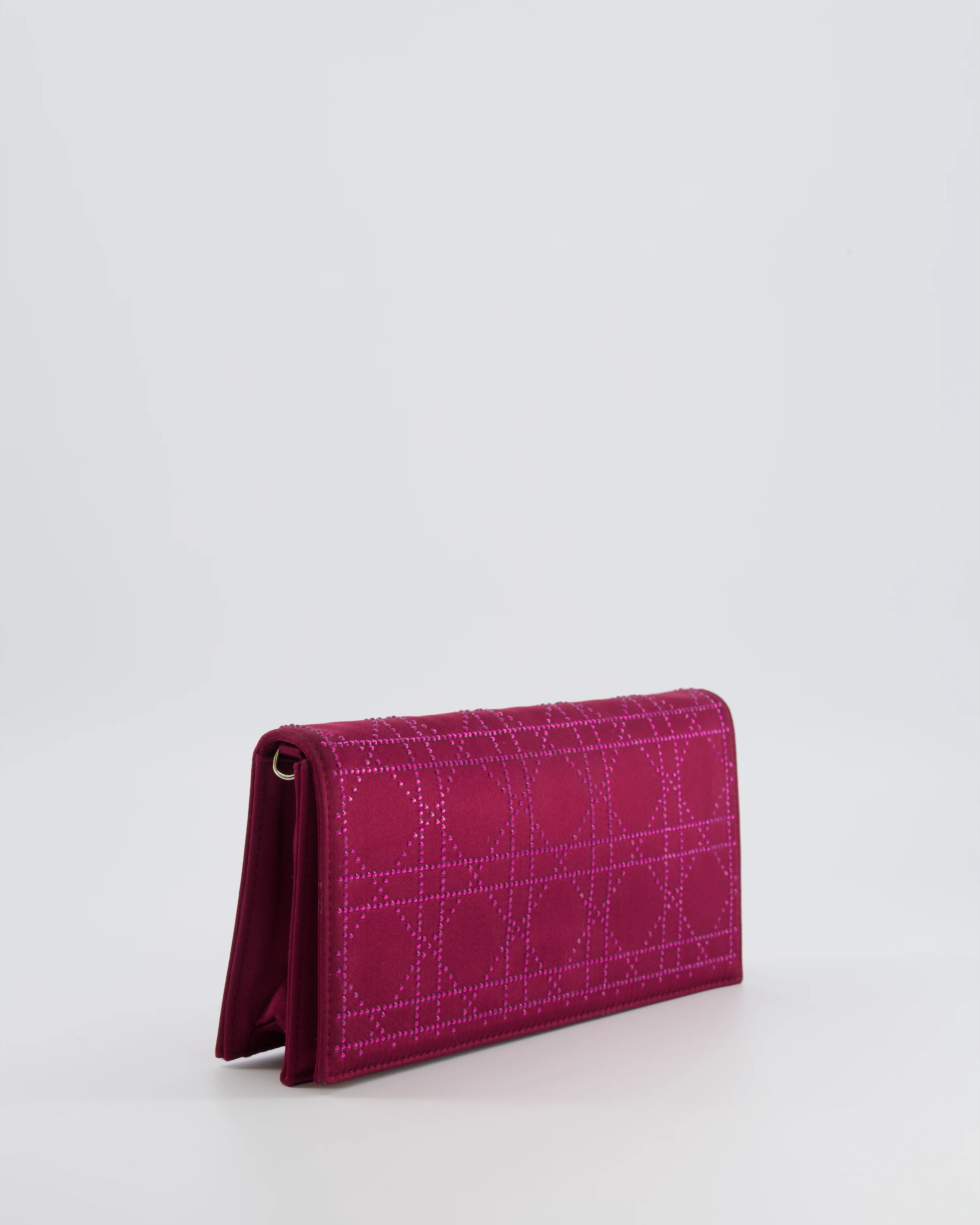 Christian Dior Burgundy Satin Crystal Embellished Cannage Chain Clutch Bag with Silver Hardware - Image 4