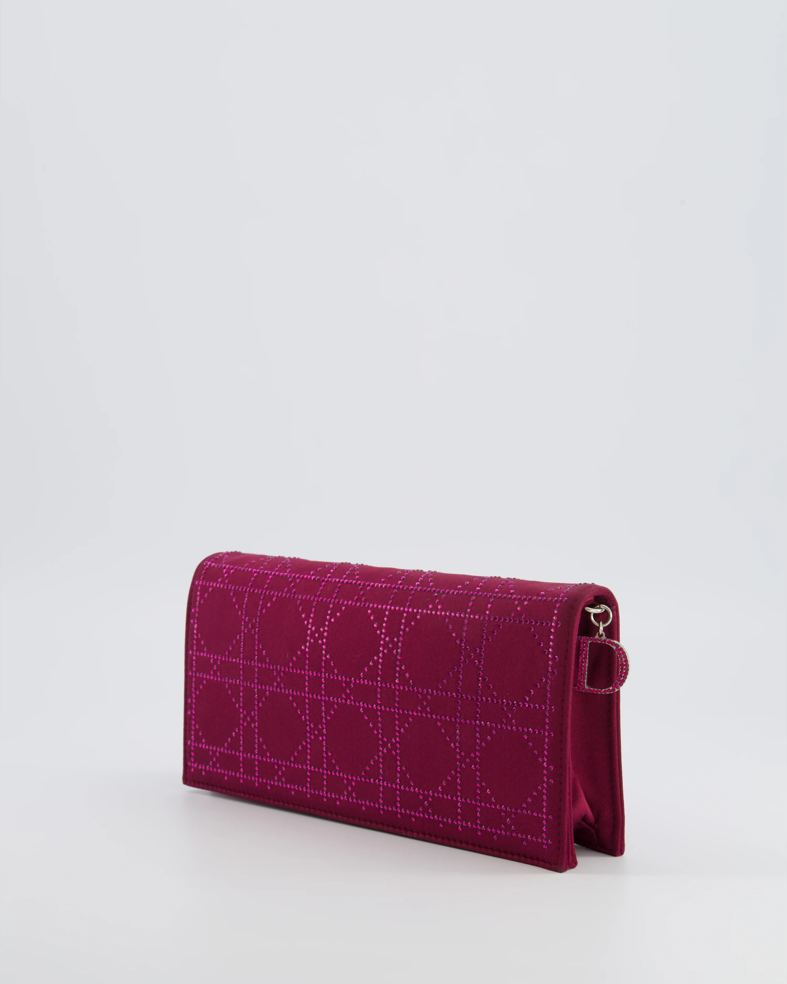Christian Dior Burgundy Satin Crystal Embellished Cannage Chain Clutch Bag with Silver Hardware - Image 5
