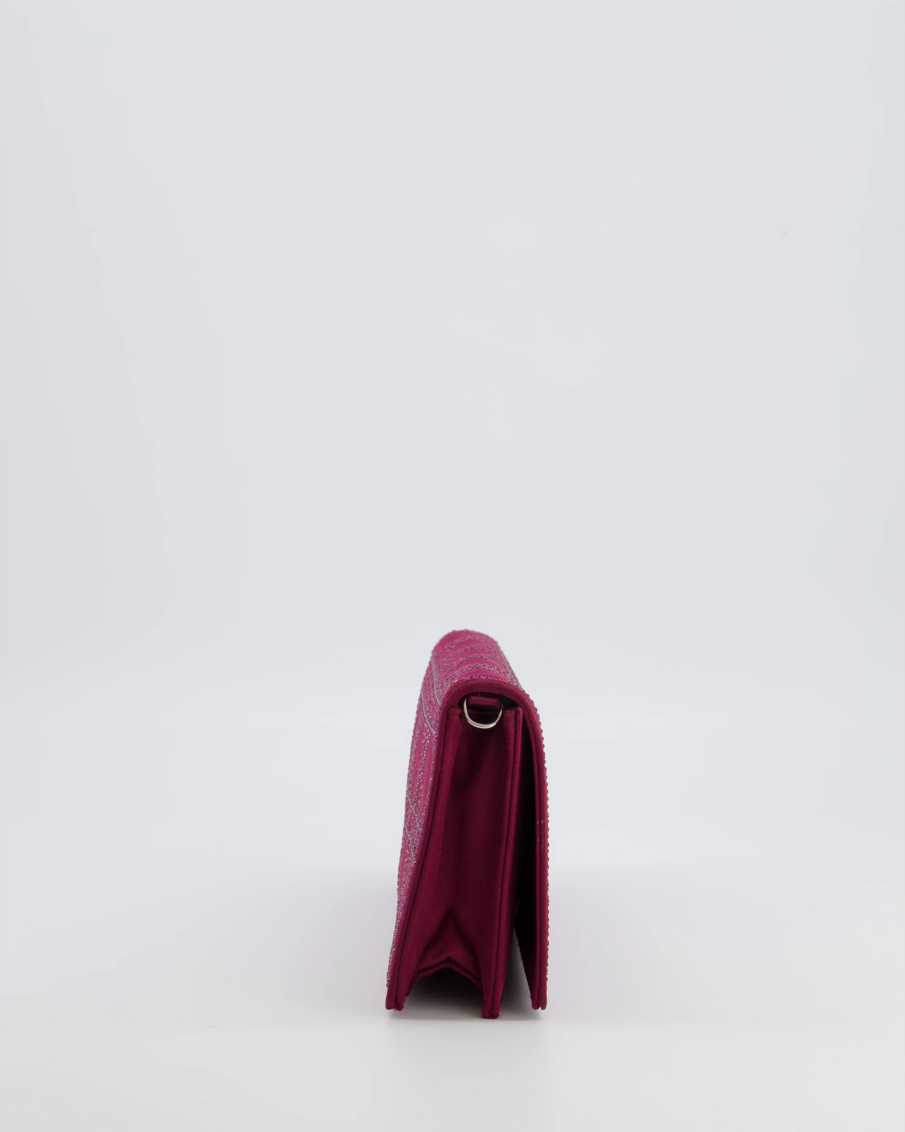 Christian Dior Burgundy Satin Crystal Embellished Cannage Chain Clutch Bag with Silver Hardware - Image 6