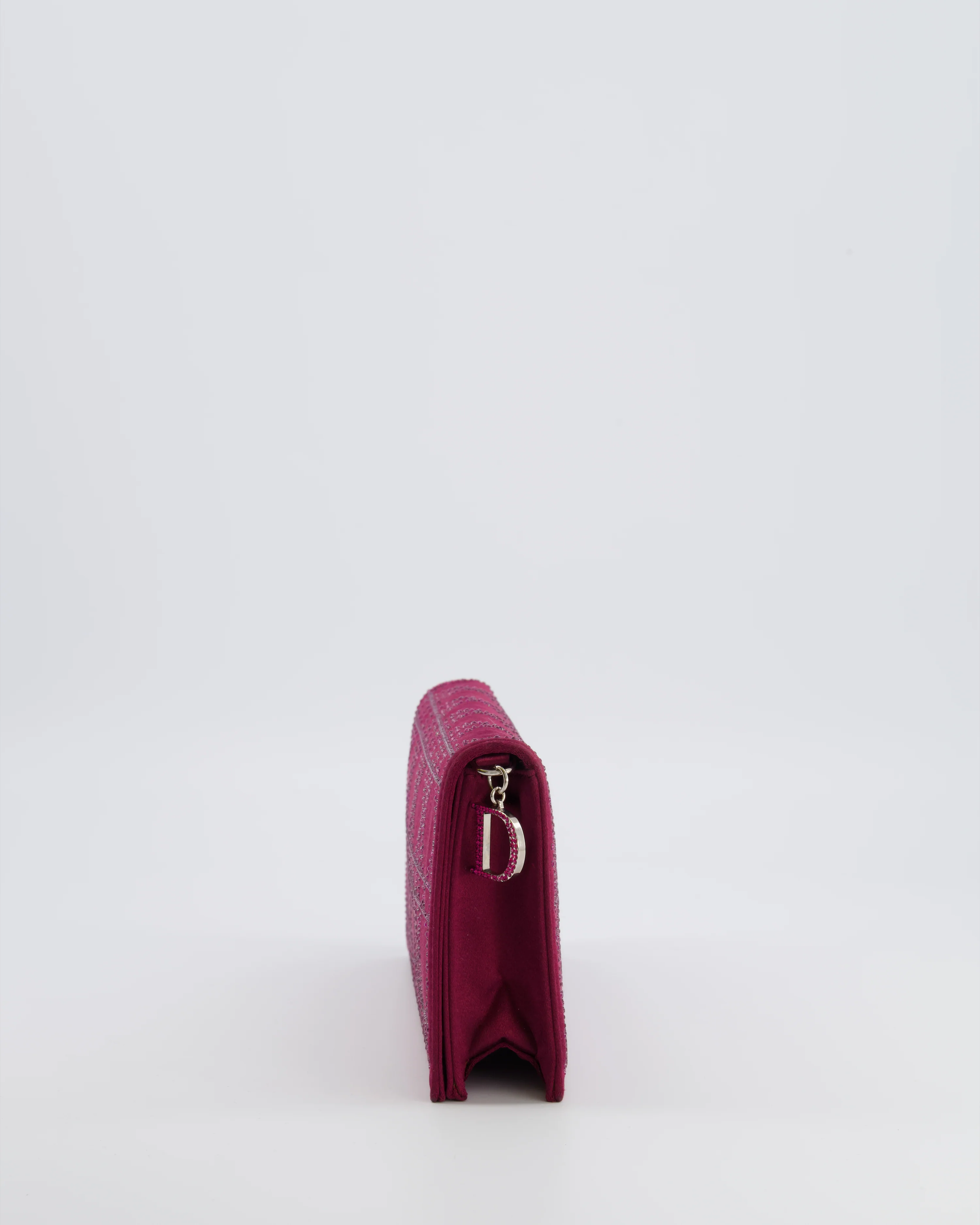 Christian Dior Burgundy Satin Crystal Embellished Cannage Chain Clutch Bag with Silver Hardware - Image 7