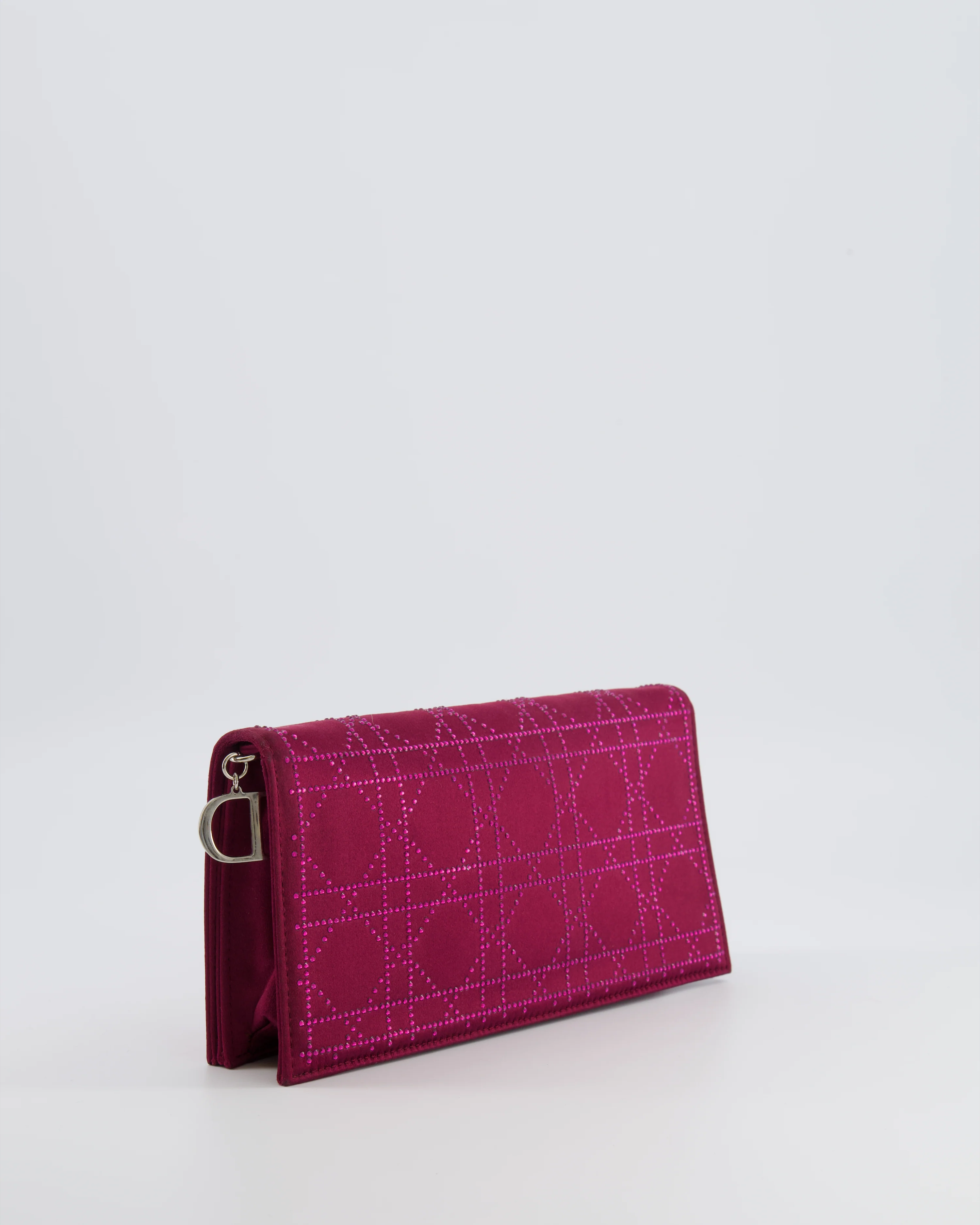 Christian Dior Burgundy Satin Crystal Embellished Cannage Chain Clutch Bag with Silver Hardware - Image 9