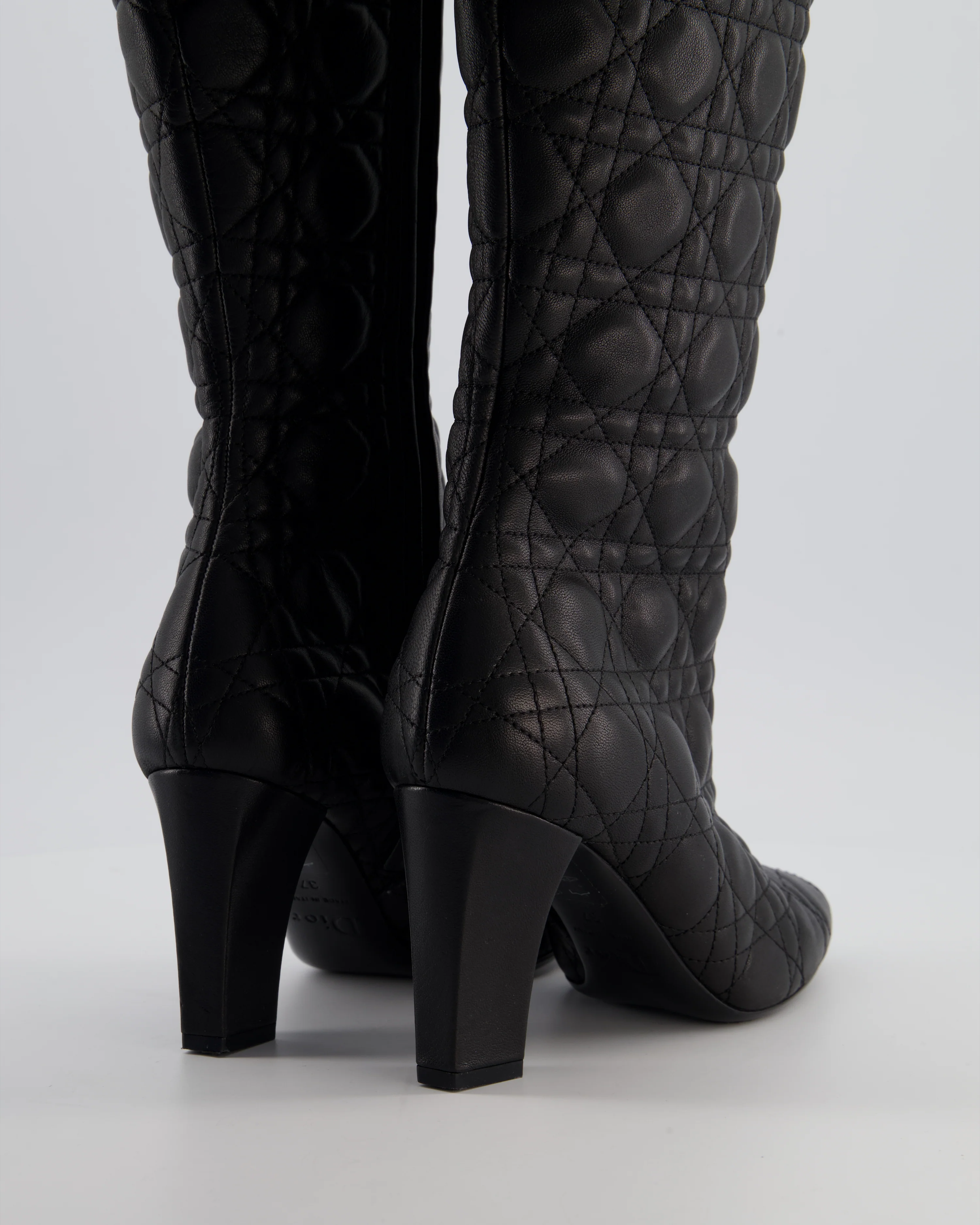 Christian Dior Cannage Black Leather Knee Boots with Buckle Detail Size 37 - Image 2