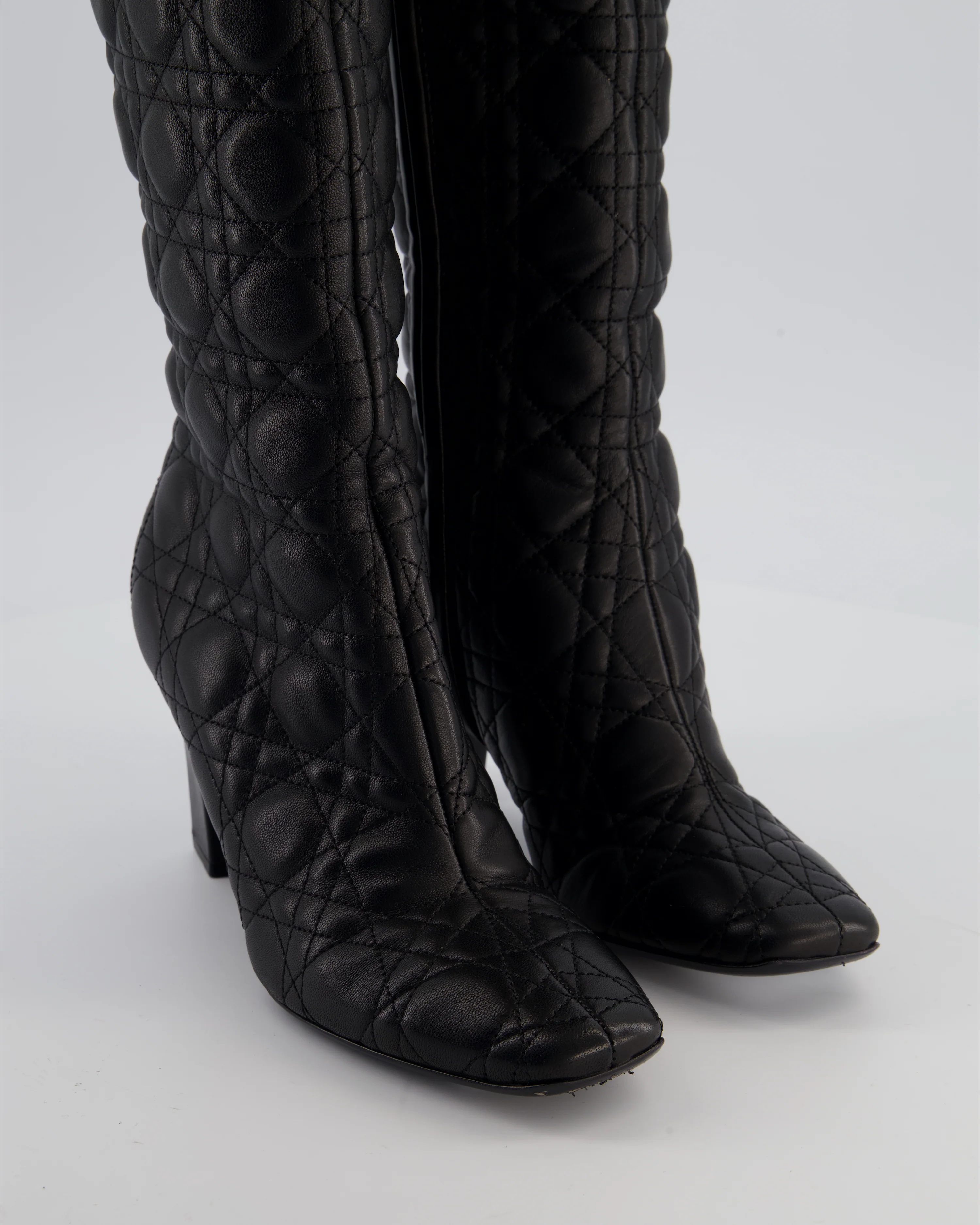 Christian Dior Cannage Black Leather Knee Boots with Buckle Detail Size 37 - Image 3