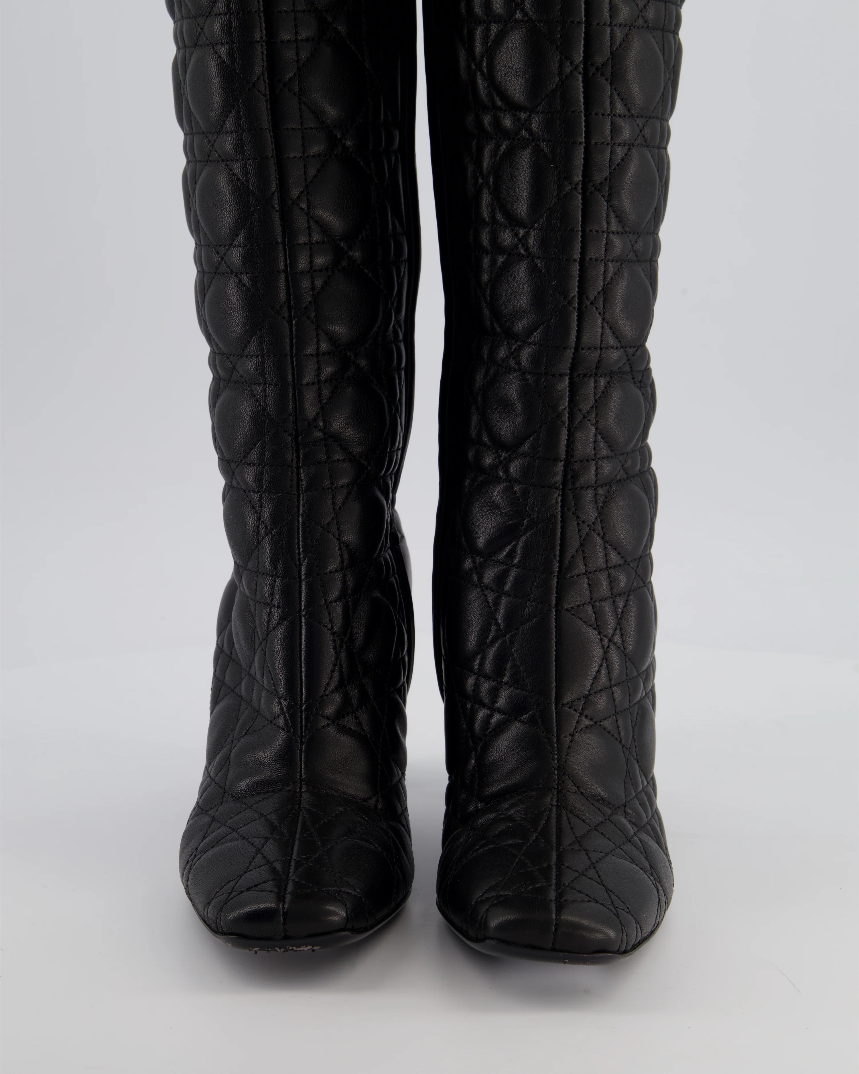 Christian Dior Cannage Black Leather Knee Boots with Buckle Detail Size 37 - Image 4