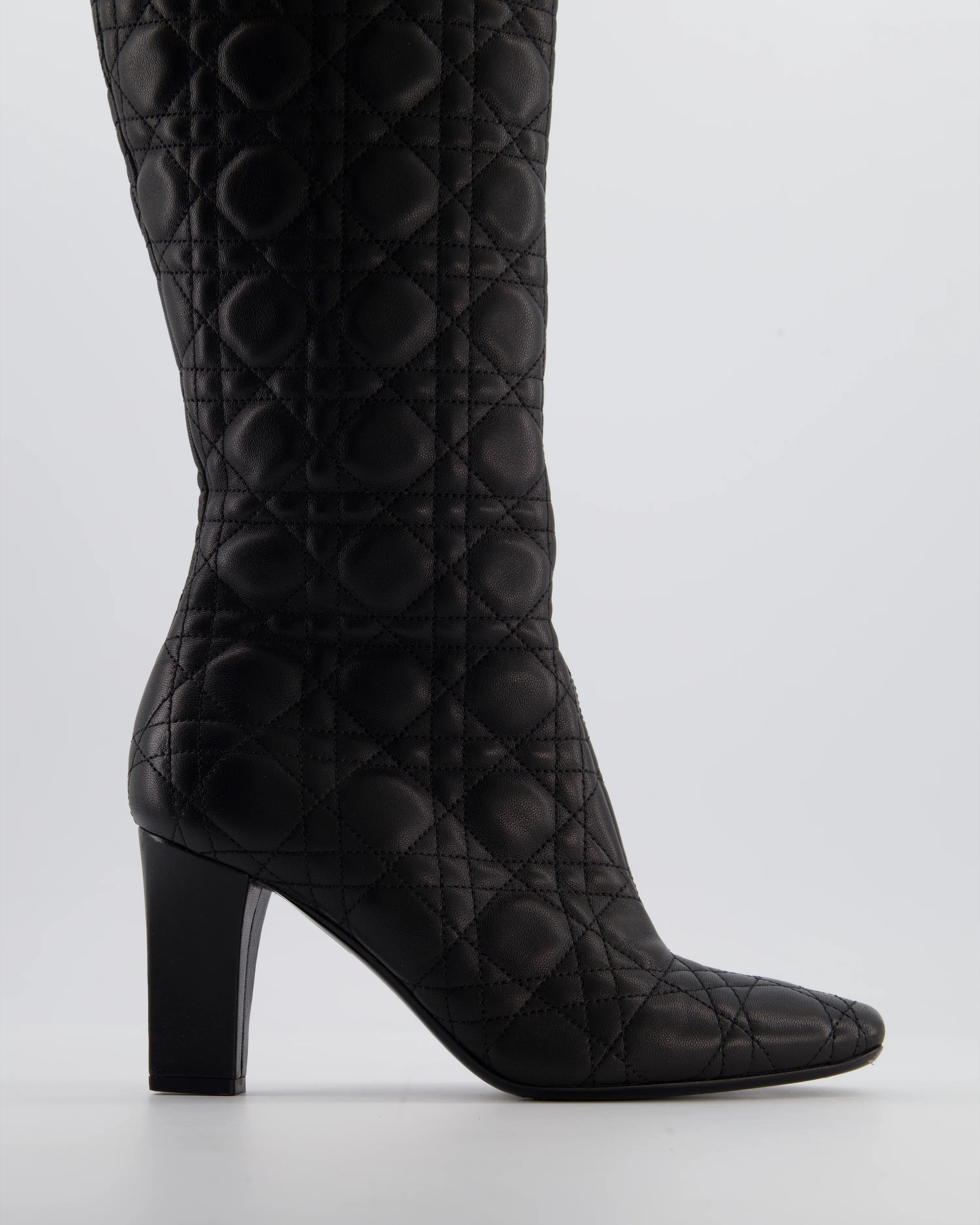 Christian Dior Cannage Black Leather Knee Boots with Buckle Detail Size 37 - Image 8