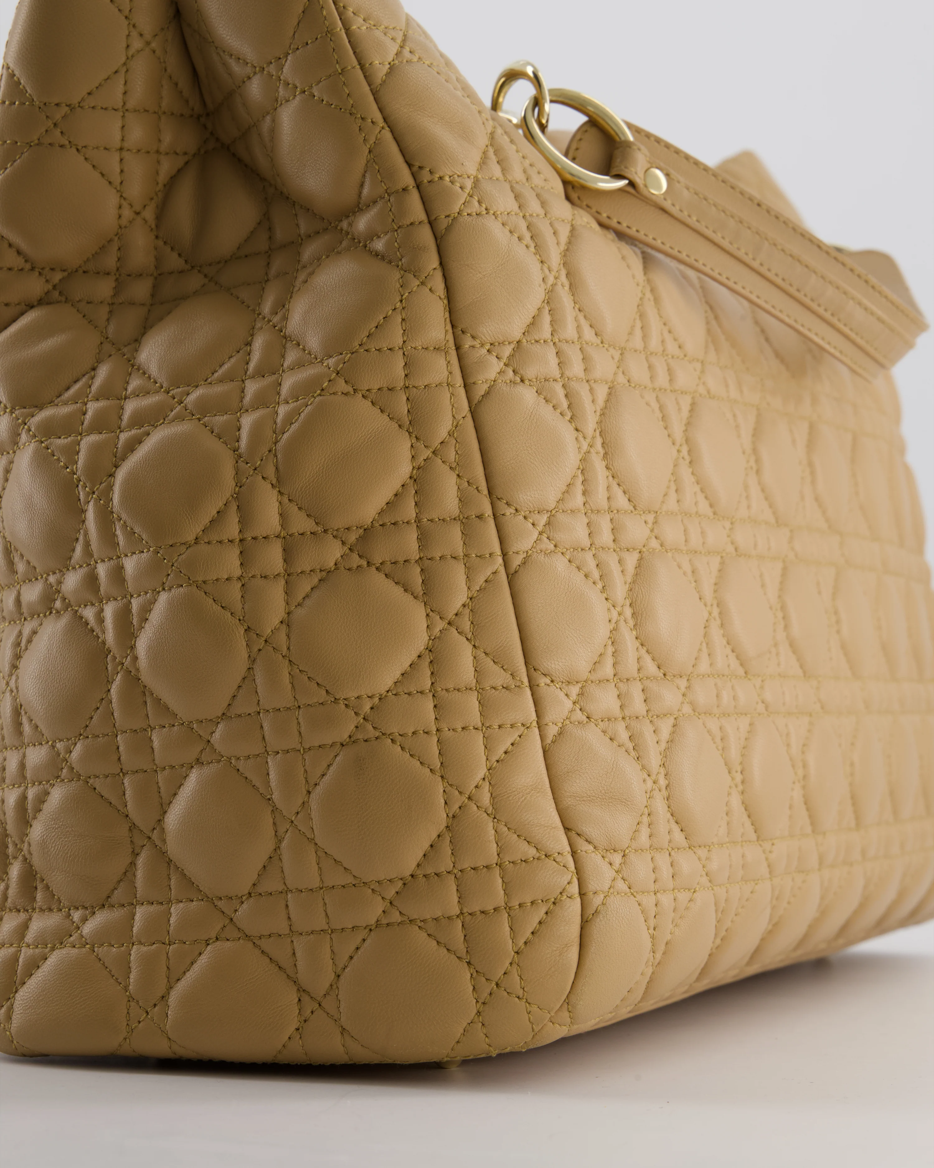 Christian Dior Cannage Tote in Beige Quilted Lambskin with Champagne Gold Hardware - Image 10