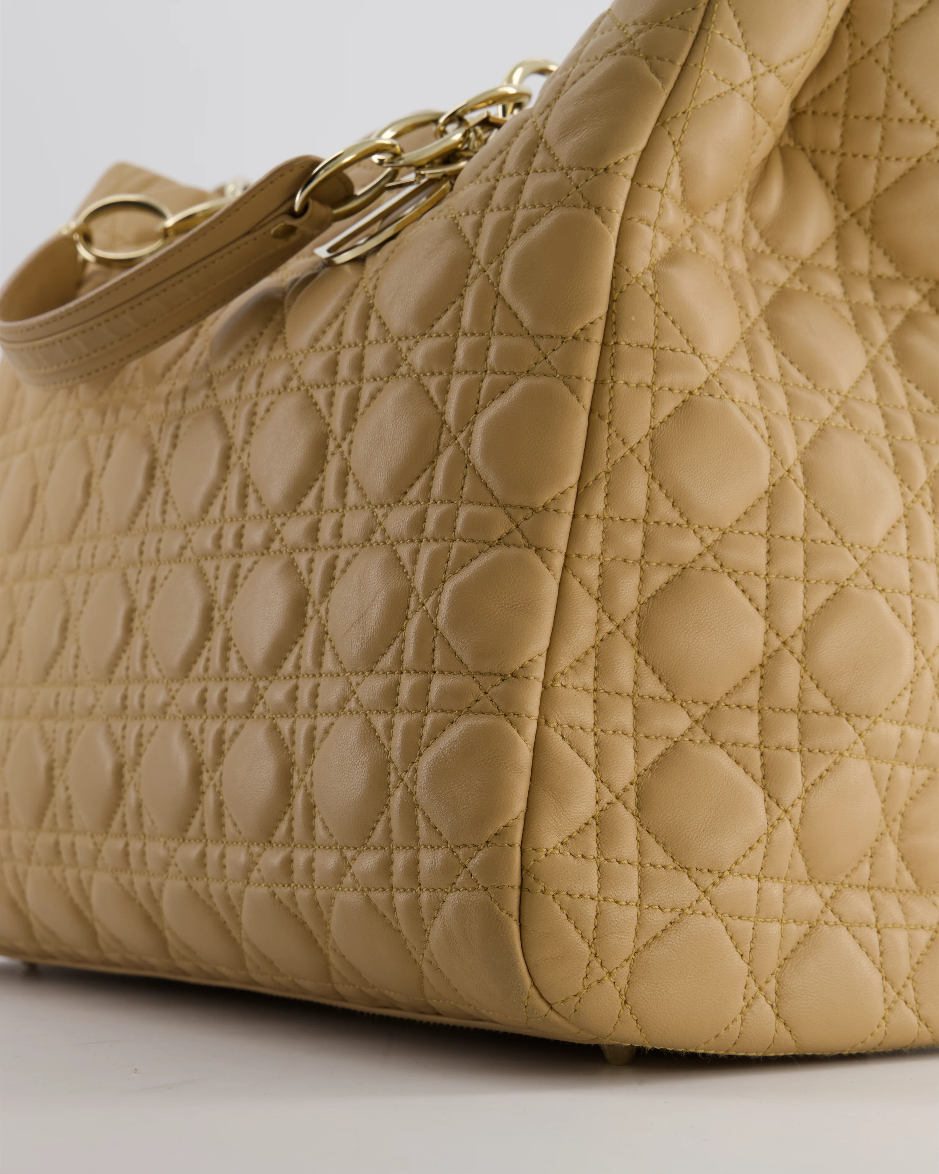 Christian Dior Cannage Tote in Beige Quilted Lambskin with Champagne Gold Hardware - Image 11