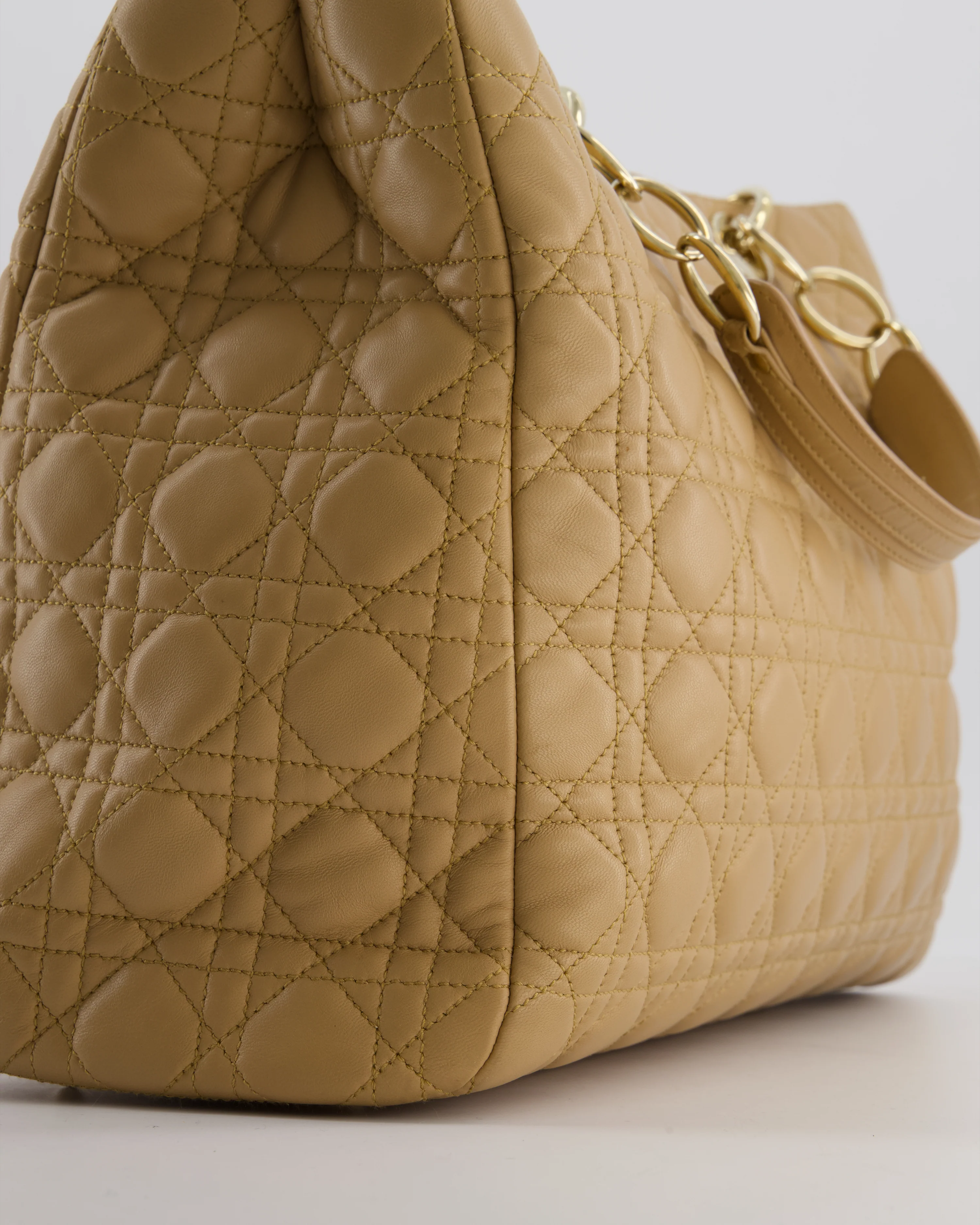 Christian Dior Cannage Tote in Beige Quilted Lambskin with Champagne Gold Hardware - Image 12